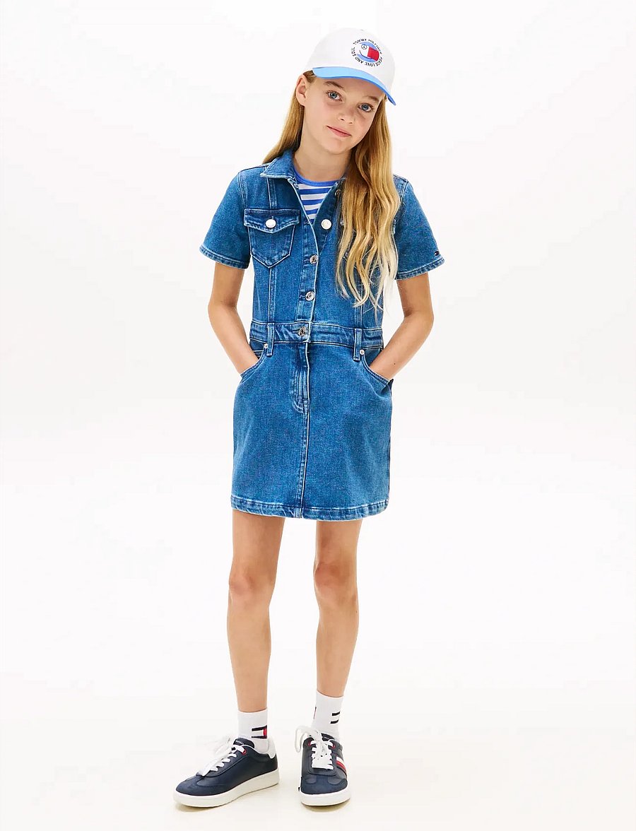 Tommy Hilfiger - DENIM TRUCKER DRESS SS - kurzärmelige freizeitkleider - truebluedenim - 0