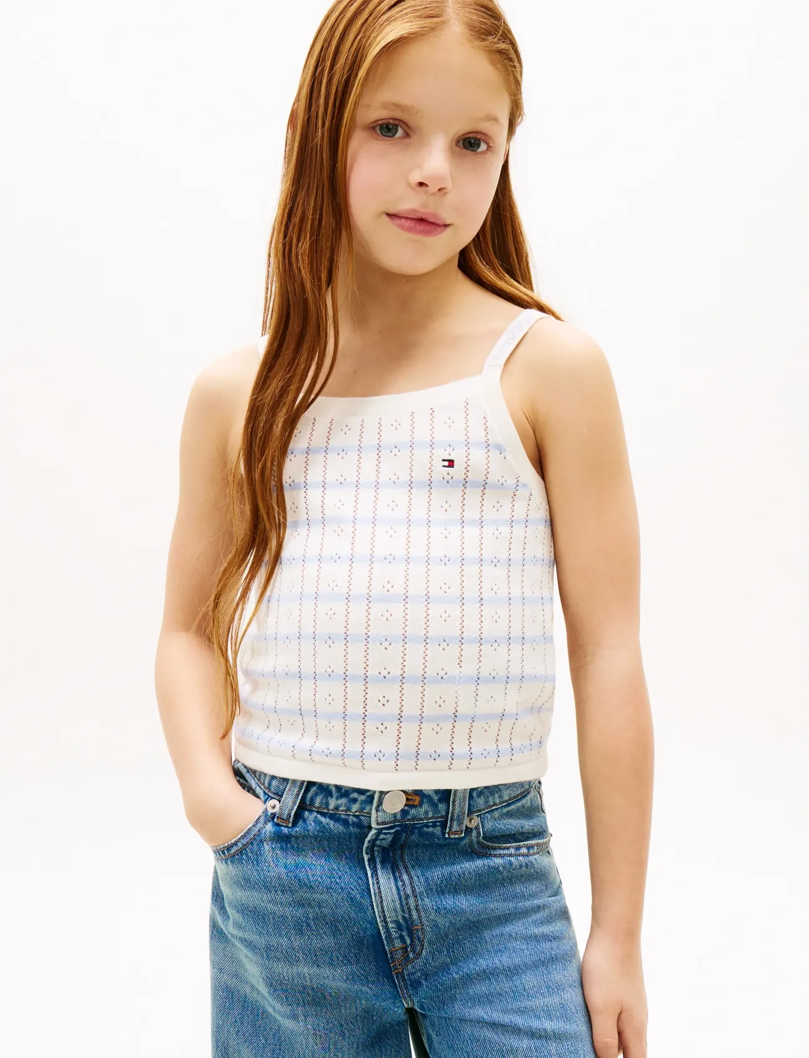 Tommy Hilfiger POINTELLE TANK TOP - Tommy Hilfiger - IVORY SILK   BLUE  STRIPES / cream