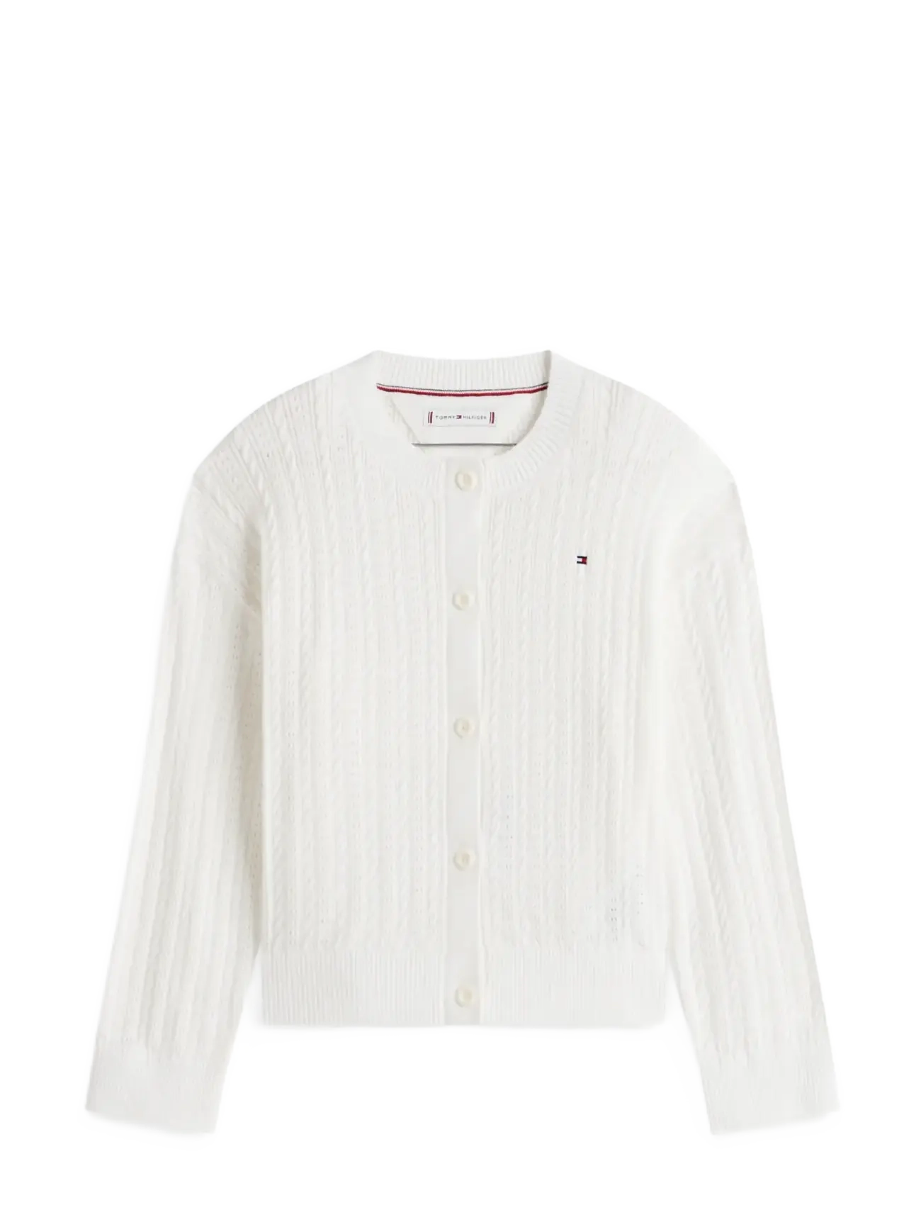 Tommy Hilfiger POINTELLE CABLE CARDIGAN - Teens 140-176 - IVORY SILK / white