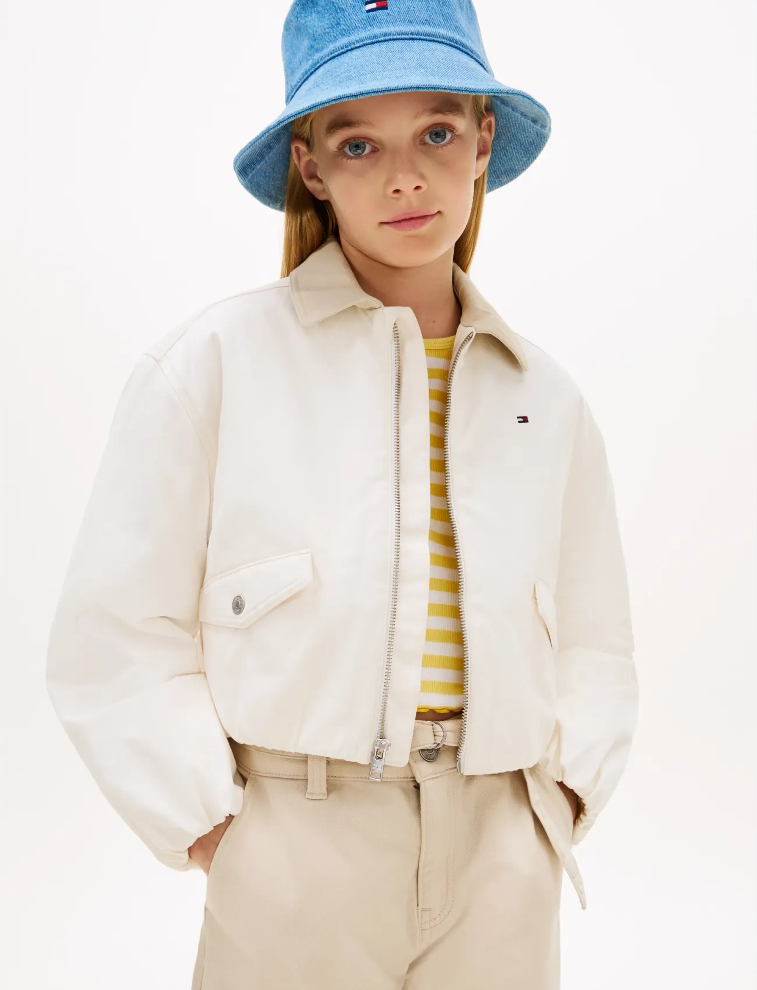 Tommy Hilfiger Cotton Emb Jacket, 122, Jackets & Coats, Weiß - Light Jackets, Kinder
