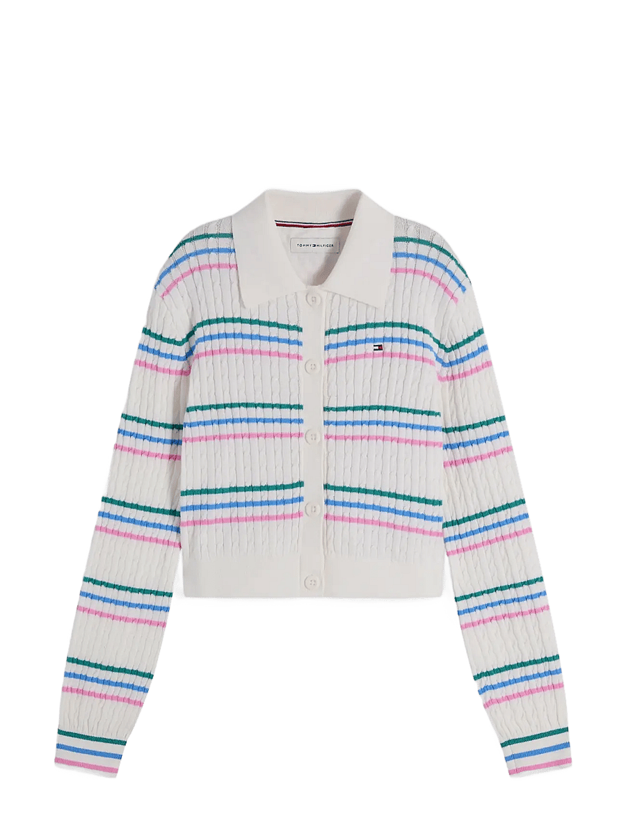 Tommy Hilfiger - POLO COLLAR RIB CARDIGAN - cardigans - ivory silk stripes - 1