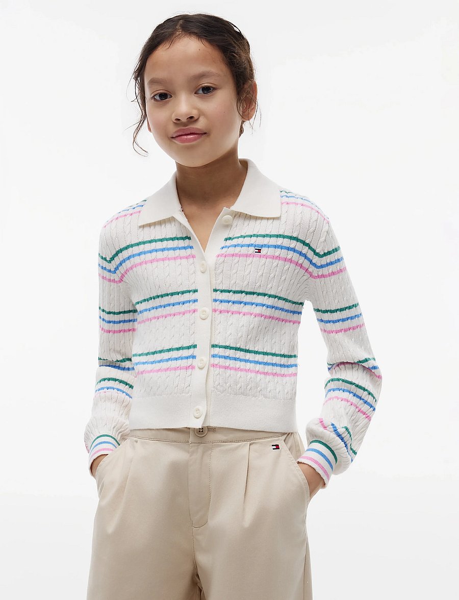 Tommy Hilfiger - POLO COLLAR RIB CARDIGAN - cardigans - ivory silk stripes - 0