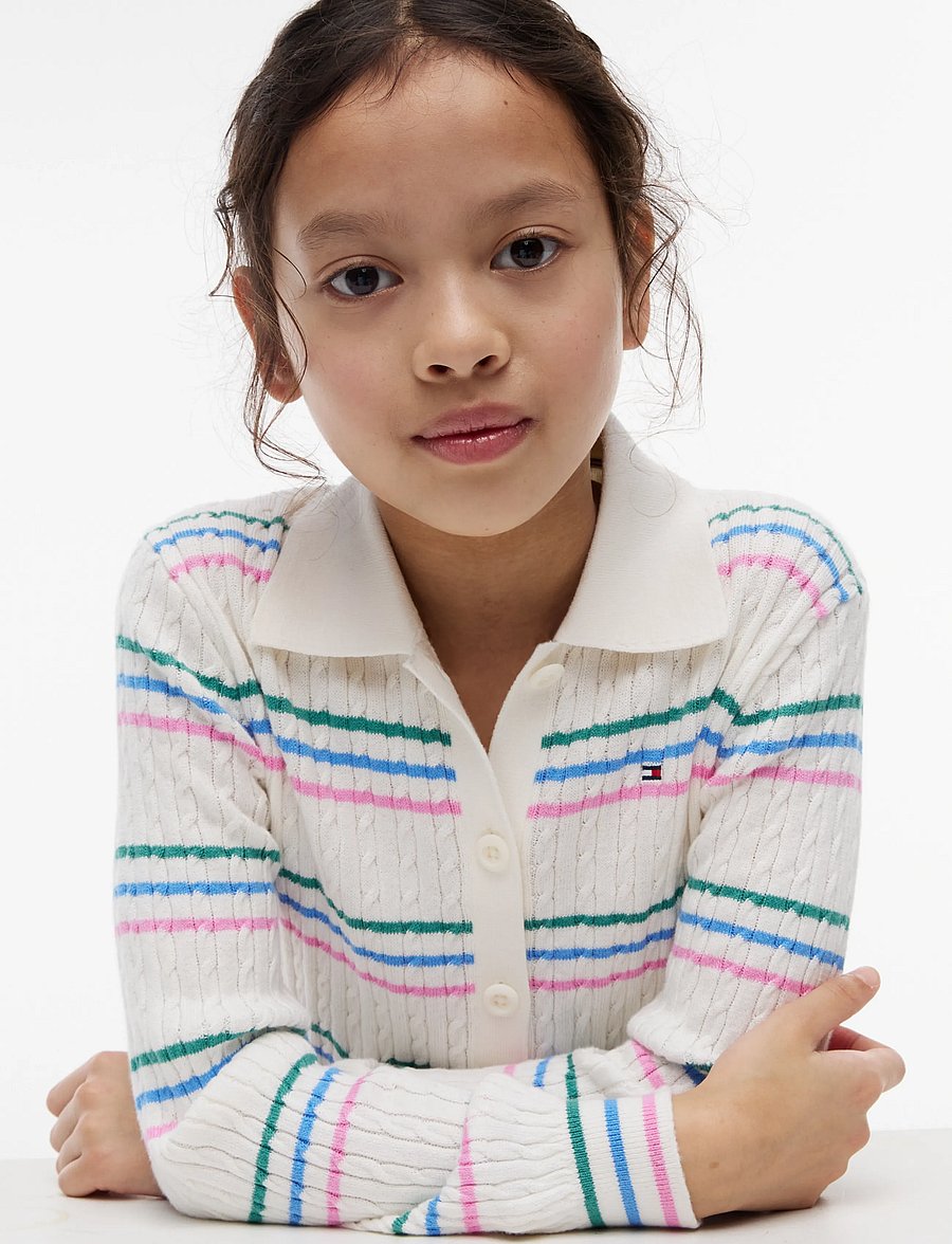 Tommy Hilfiger - POLO COLLAR RIB CARDIGAN - cardigans - ivory silk stripes - 3