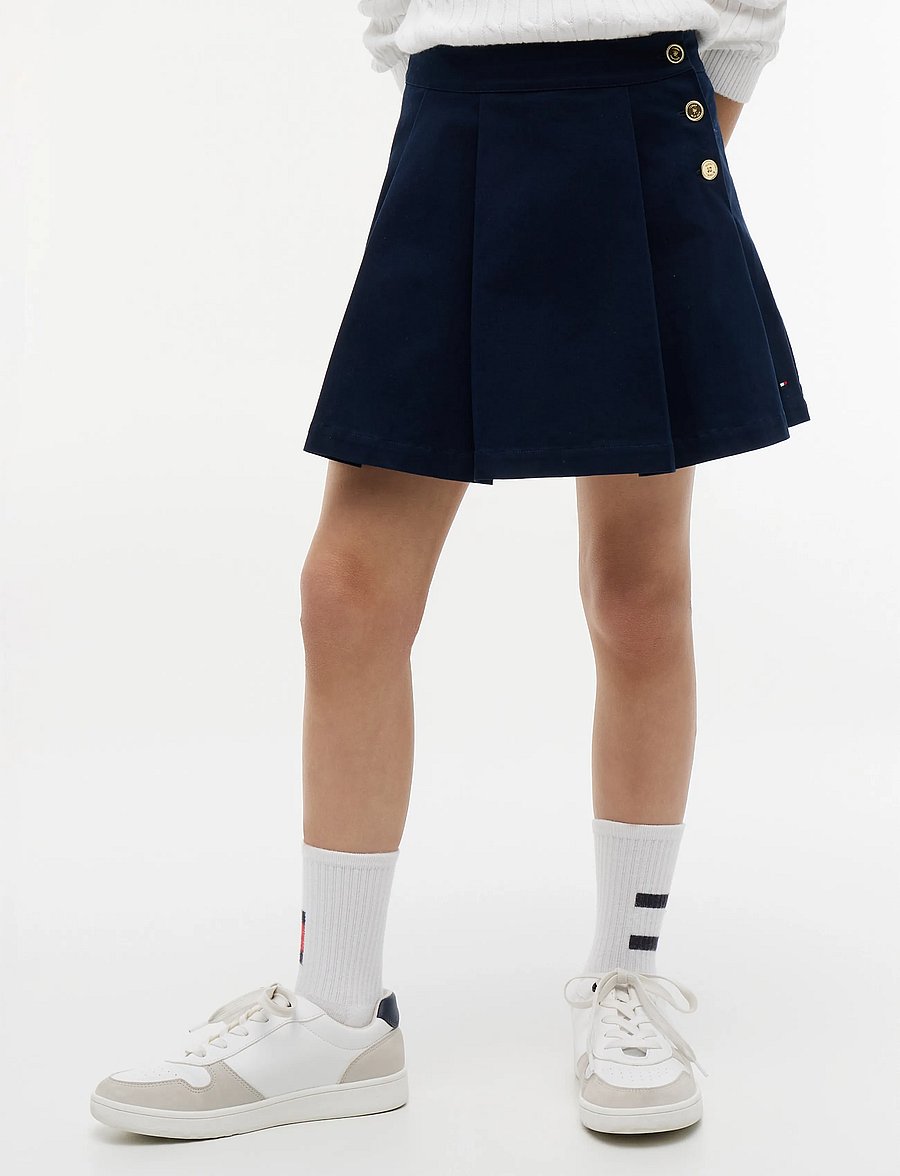 Tommy Hilfiger - GOLD BUTTON PLEATED SKIRT - kurze röcke - dark night navy - 0