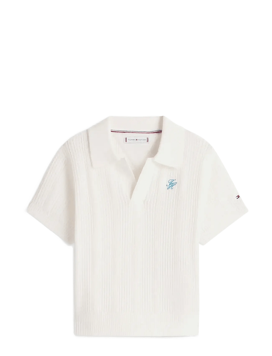 Tommy Hilfiger - CROCHET STITCH TOP - kortærmede poloer - ivory silk - 1