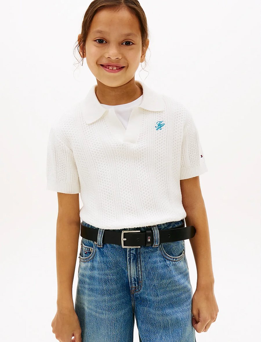 Tommy Hilfiger - CROCHET STITCH TOP - kortærmede poloer - ivory silk - 0