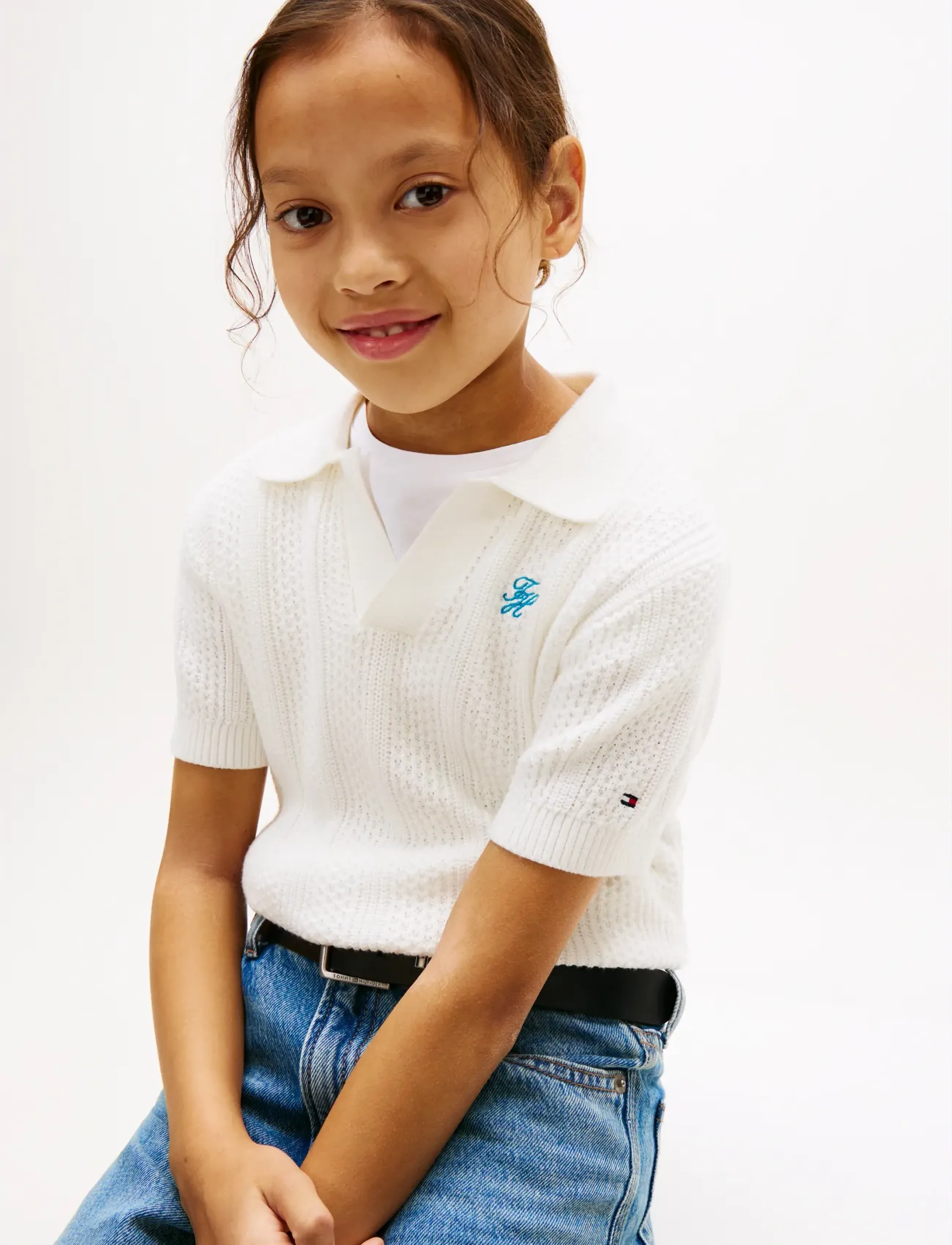 Tommy Hilfiger - CROCHET STITCH TOP - kortærmede poloer - ivory silk - 4