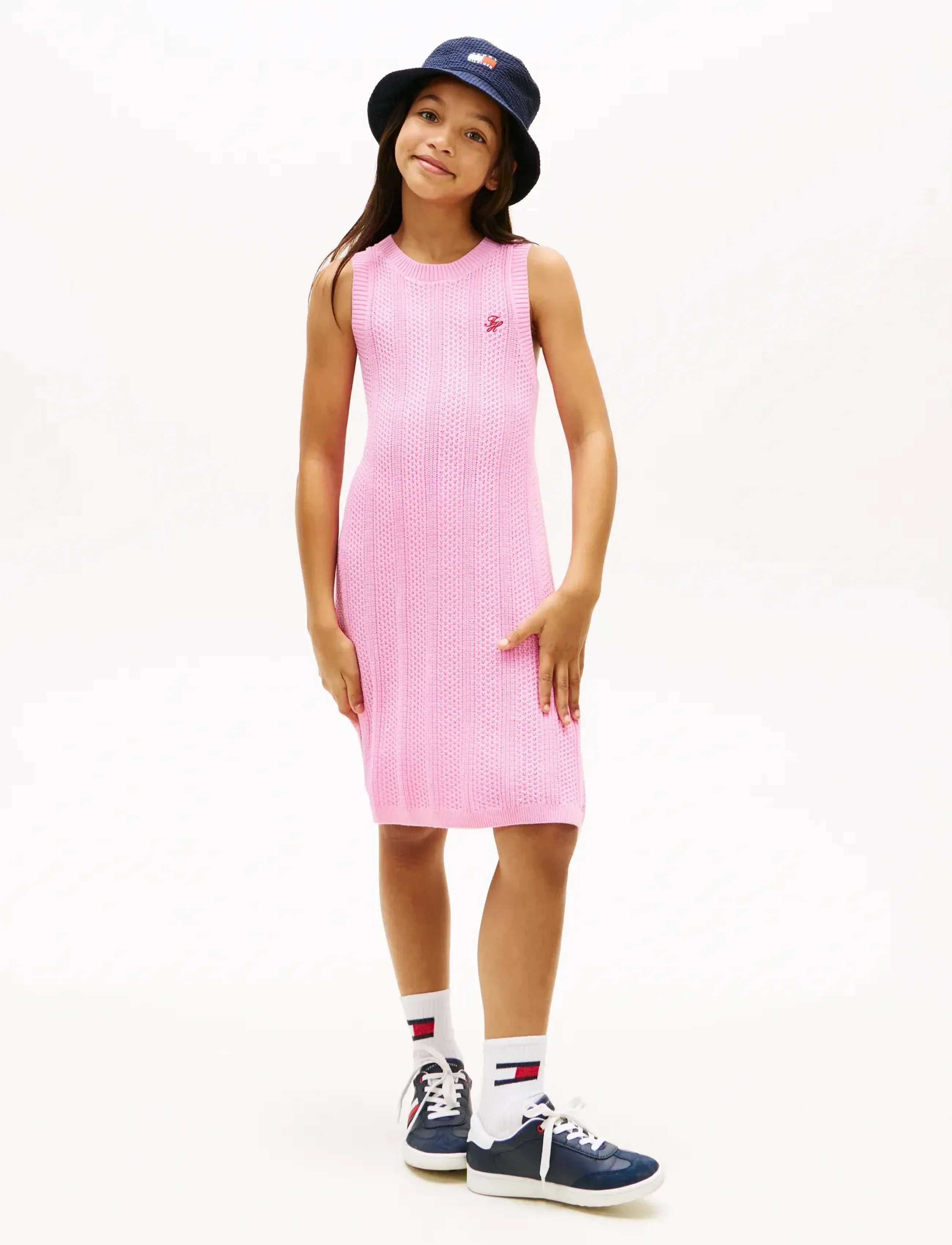 Tommy Hilfiger Crochet Stitch Dress, 140, Casual Dresses, Rosa - Sleeveless Kinder