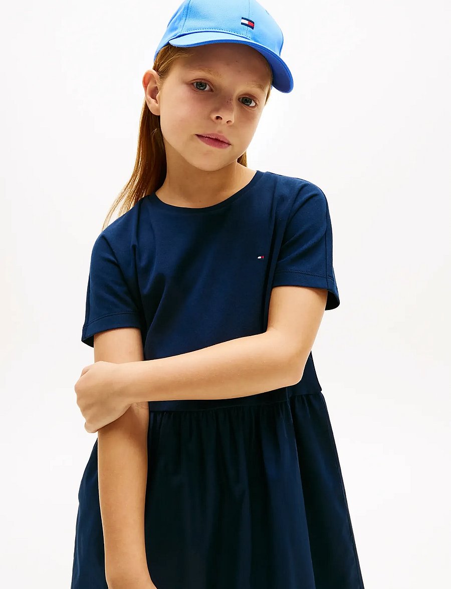 Tommy Hilfiger - MIX MEDIA DRESS SS - kurzärmelige freizeitkleider - dark night navy - 2