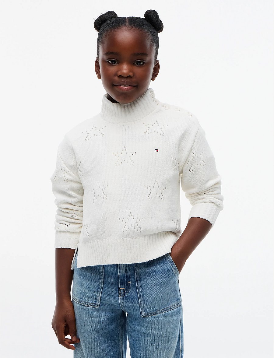 Tommy Hilfiger - CHENILLE HIGH-NK SWEATER - stickade tröjor - ivory petal - 0