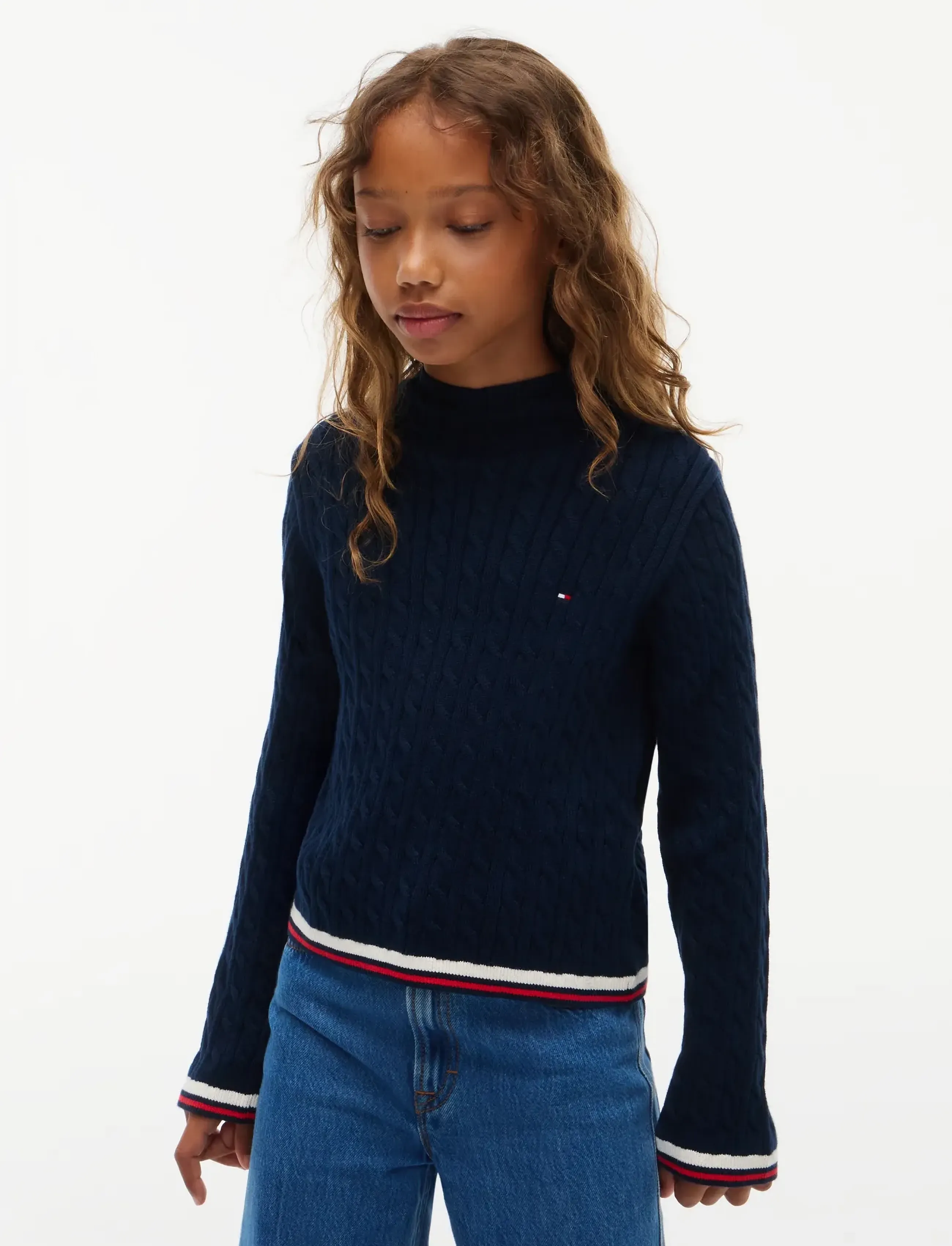 Tommy Hilfiger CABLE MOCK NECK SWEATER - Oberteile - DARK BLUE / navy