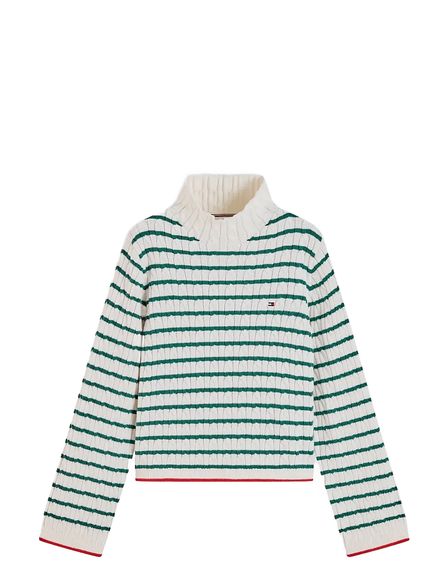 Tommy Hilfiger - CABLE MOCK NECK SWEATER - pullover - rural green stripe - 1