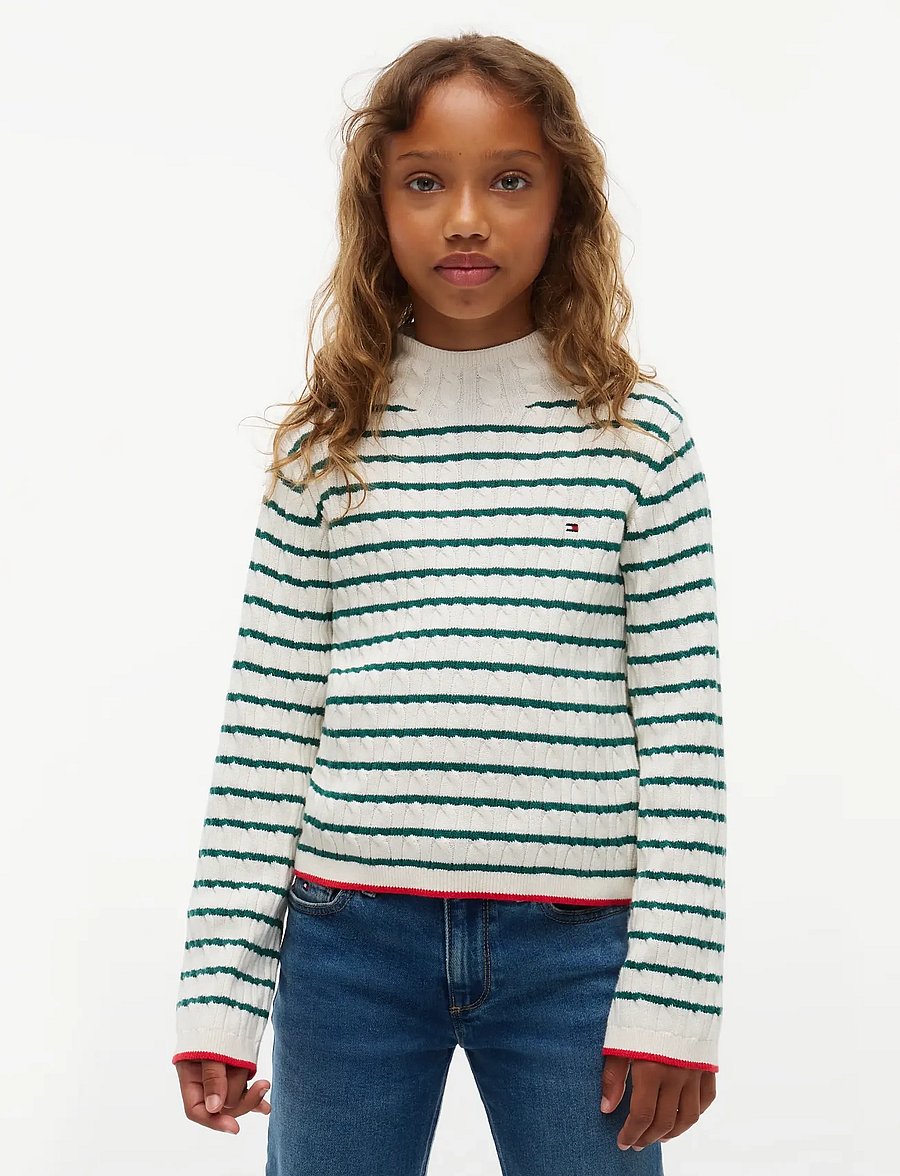 Tommy Hilfiger - CABLE MOCK NECK SWEATER - pullover - rural green stripe - 0