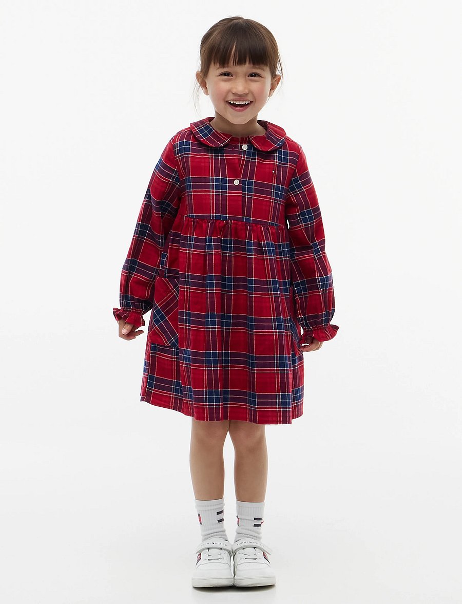 Tommy Hilfiger - LG CHECK ROUNDED COLLAR DRESS - langærmede hverdagskjoler - medium red check - 0