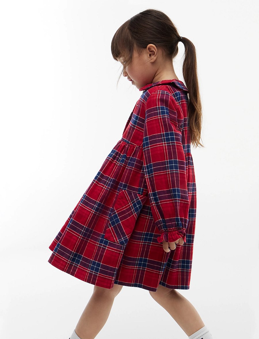 Tommy Hilfiger - LG CHECK ROUNDED COLLAR DRESS - langærmede hverdagskjoler - medium red check - 3