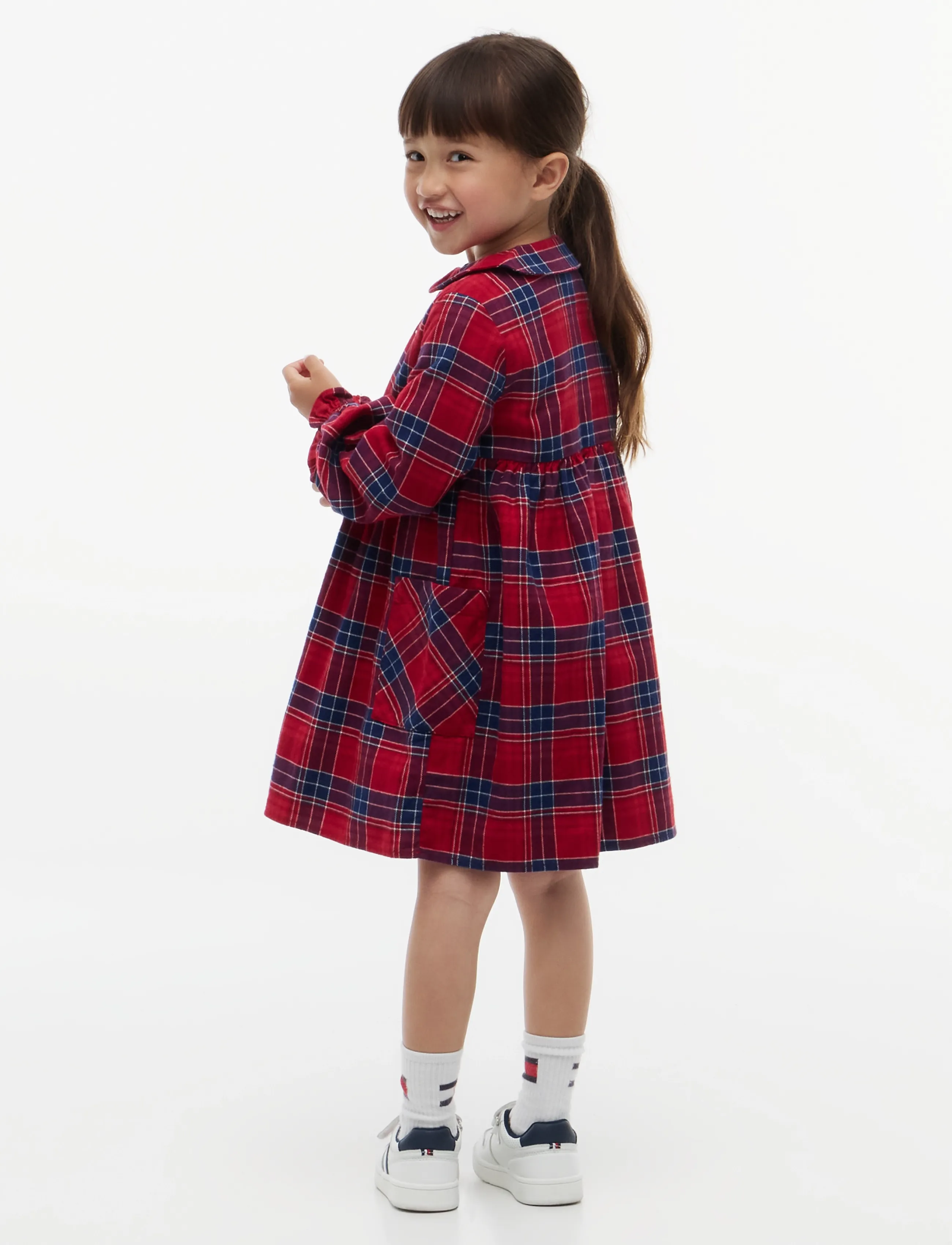 Tommy Hilfiger - LG CHECK ROUNDED COLLAR DRESS - langærmede hverdagskjoler - medium red check - 4