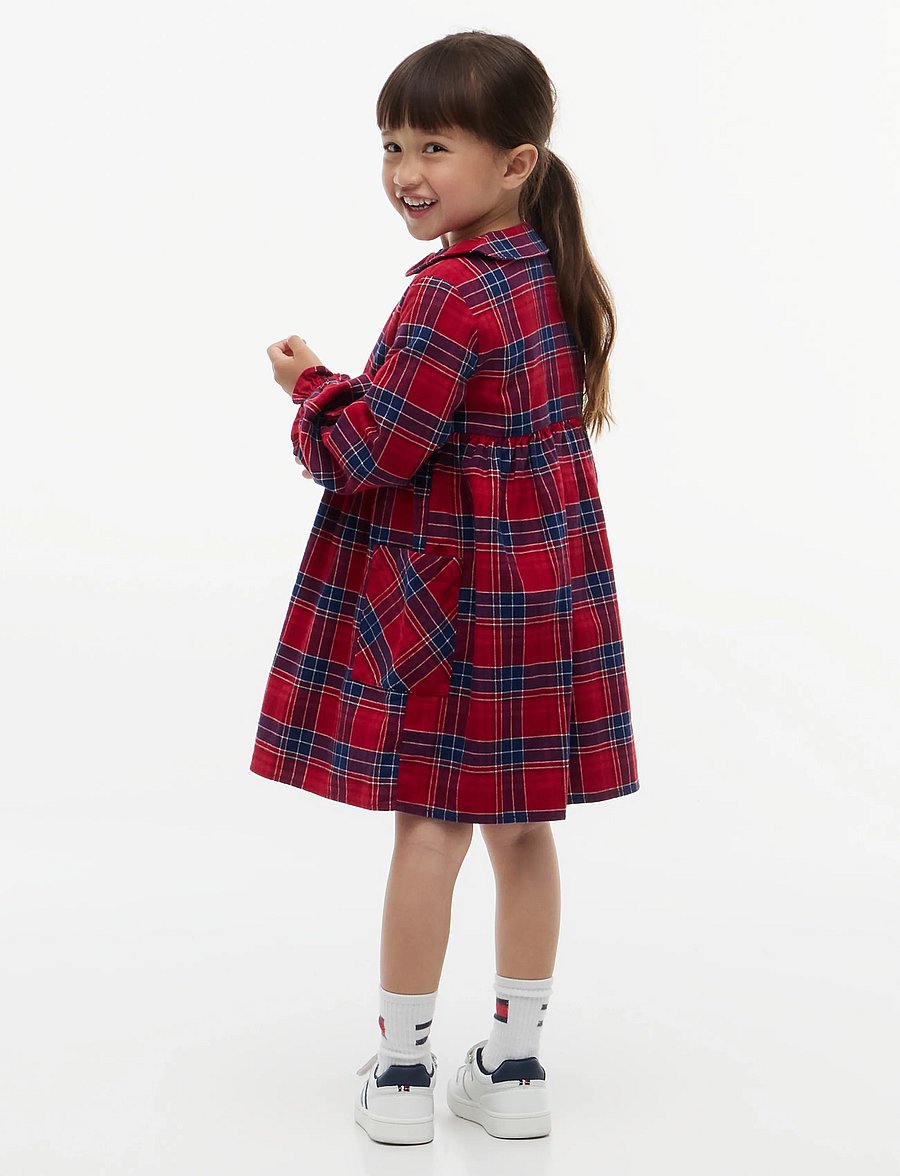 Tommy Hilfiger - LG CHECK ROUNDED COLLAR DRESS - langærmede hverdagskjoler - medium red check - 4