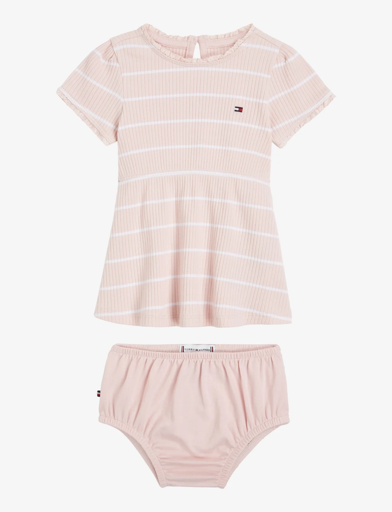 Tommy Hilfiger - BABY STRIPED RIB DRESS S/S - kurzärmelige babykleider - whimsy pink / white stripe - 0