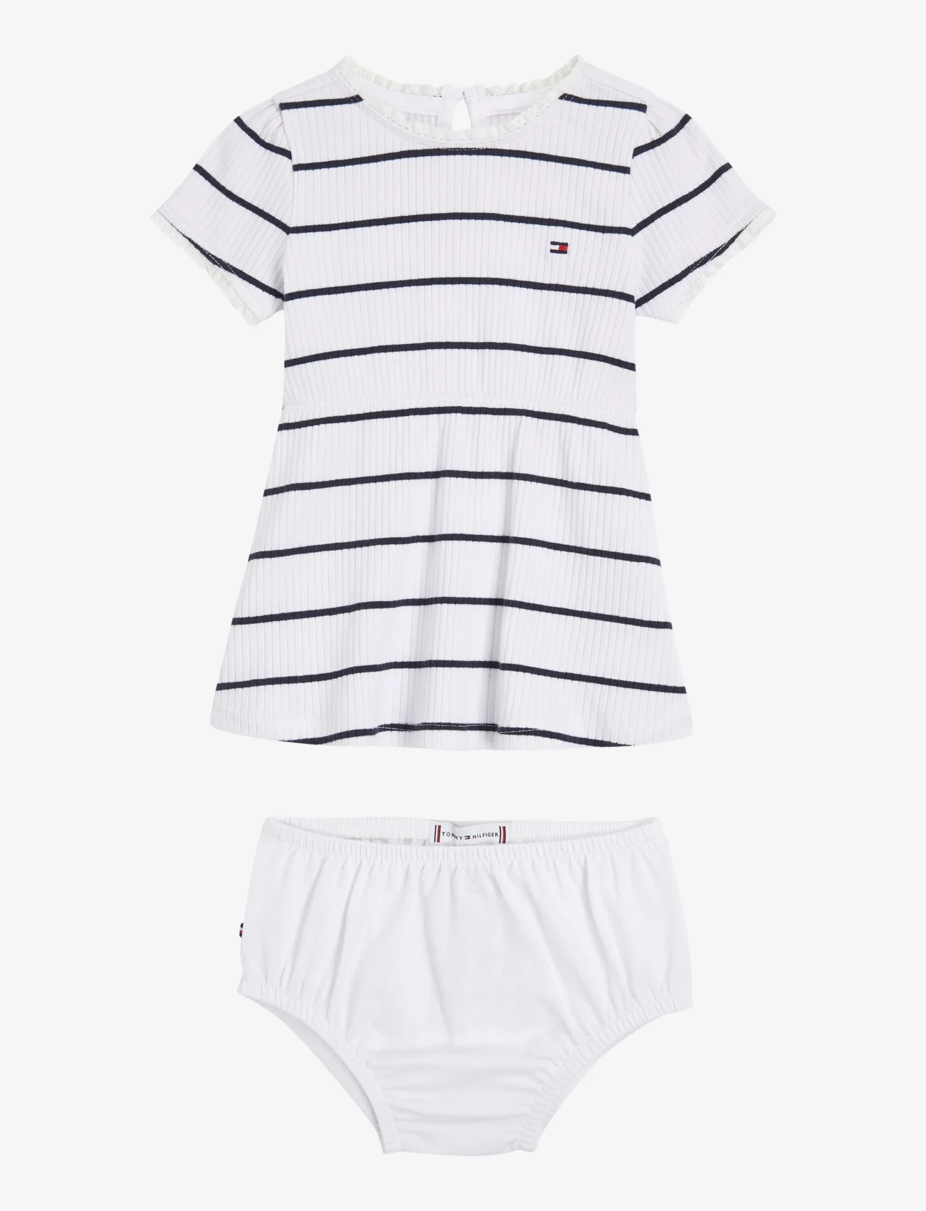 Tommy Hilfiger - BABY STRIPED RIB DRESS S/S - short-sleeved baby dresses - white / desert sky stripe - 0