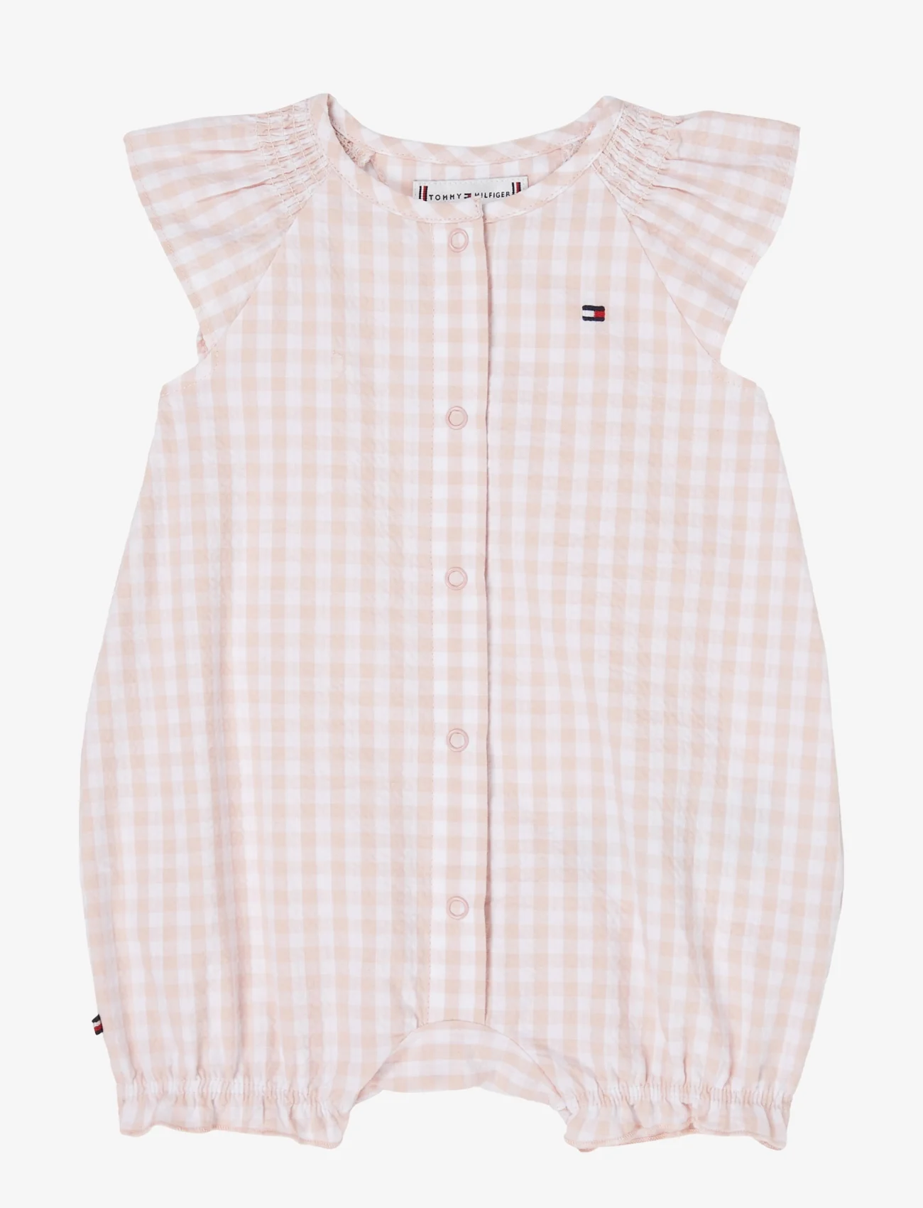 Tommy Hilfiger - BABY RUFFLE GINGHAM SHORTALL - bodysuits - white / pink check - 0