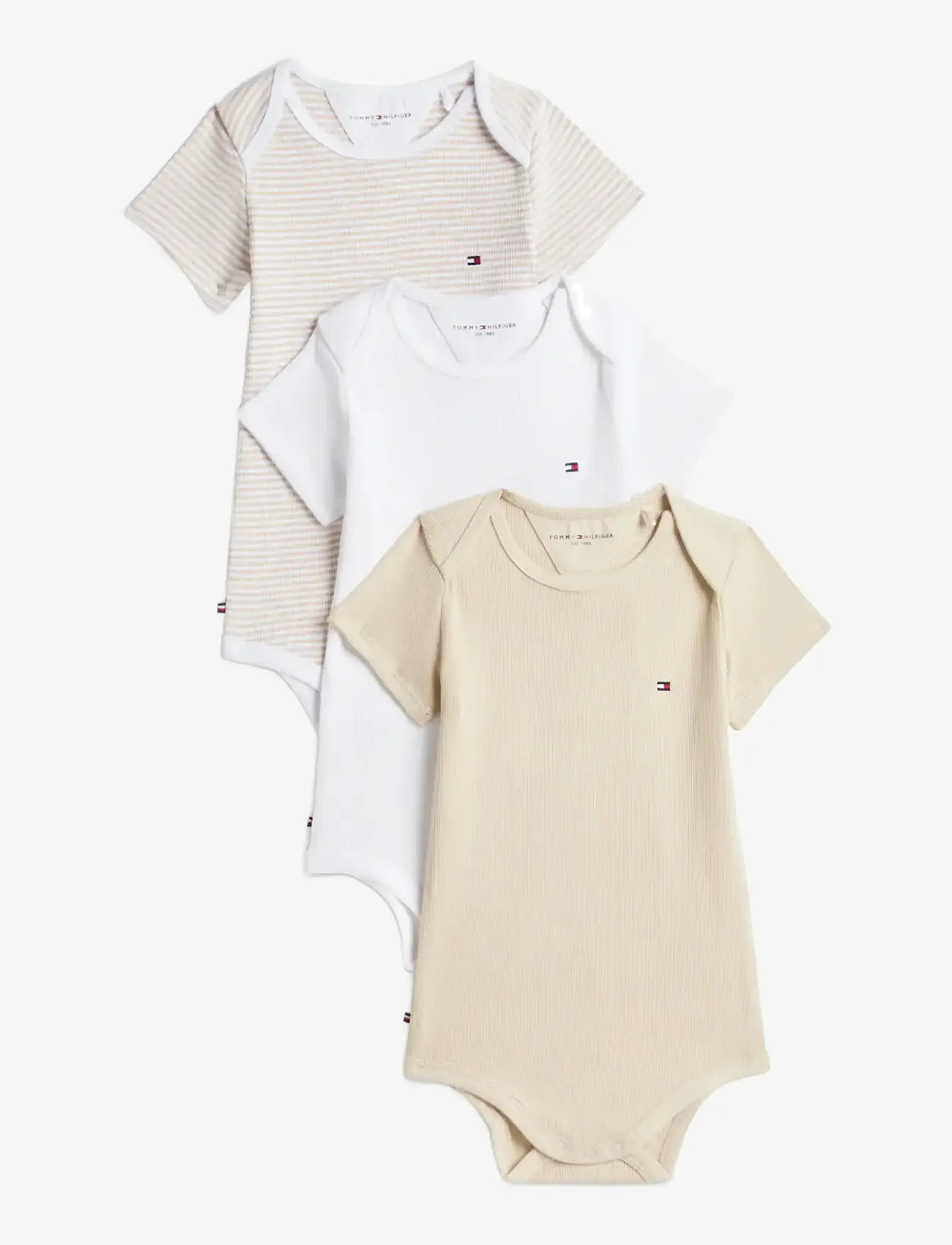 Tommy Hilfiger - RIB 3 PACK BODY GIFTBOX - kortærmede heldragter - classic beige stripes - 0