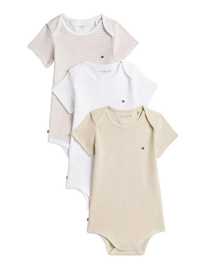 Tommy Hilfiger - RIB 3 PACK BODY GIFTBOX - kortærmede heldragter - classic beige stripes - 0