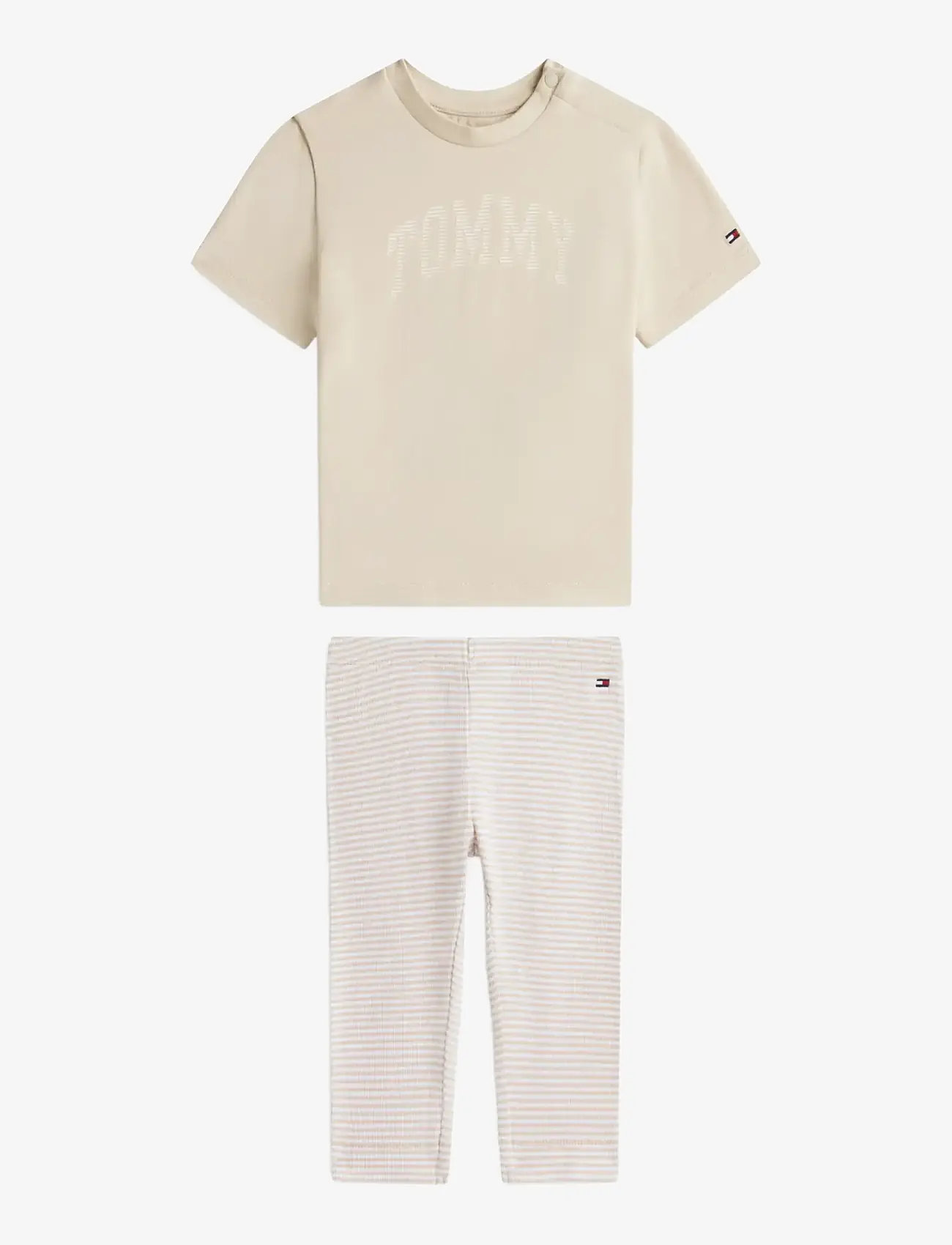 Tommy Hilfiger - TEE + RIB LEGGINGS SET - sæt med kortærmet t-shirt - classic beige stripes - 0