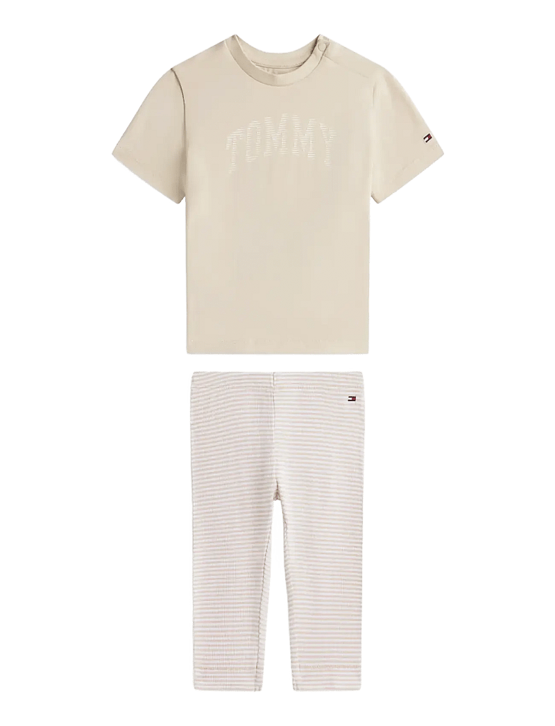 Tommy Hilfiger - TEE + RIB LEGGINGS SET - sets mit kurzärmeligem t-shirt - classic beige stripes - 0
