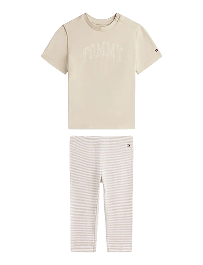 Tommy Hilfiger TEE + RIB LEGGINGS SET - Vauva 0-2 vuotta - CLASSIC BEIGE STRIPES / beige