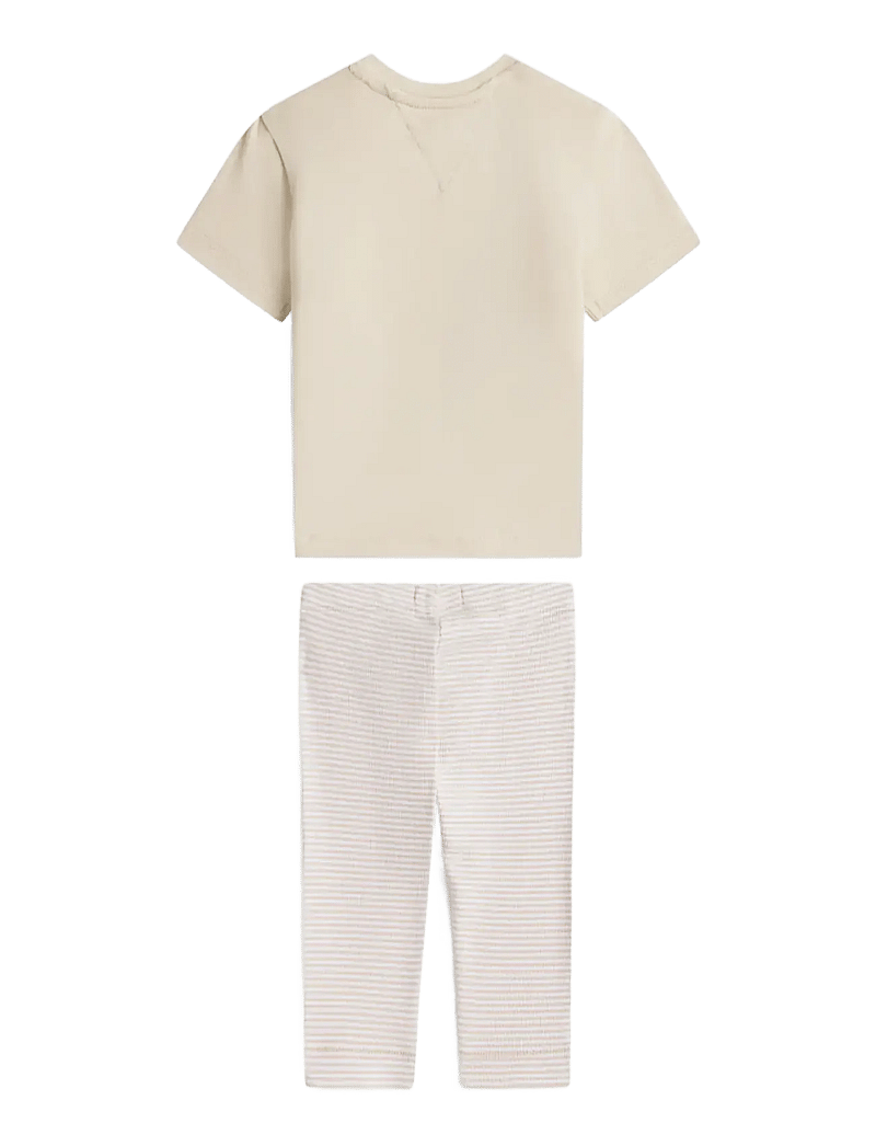 Tommy Hilfiger - TEE + RIB LEGGINGS SET - sets mit kurzärmeligem t-shirt - classic beige stripes - 1