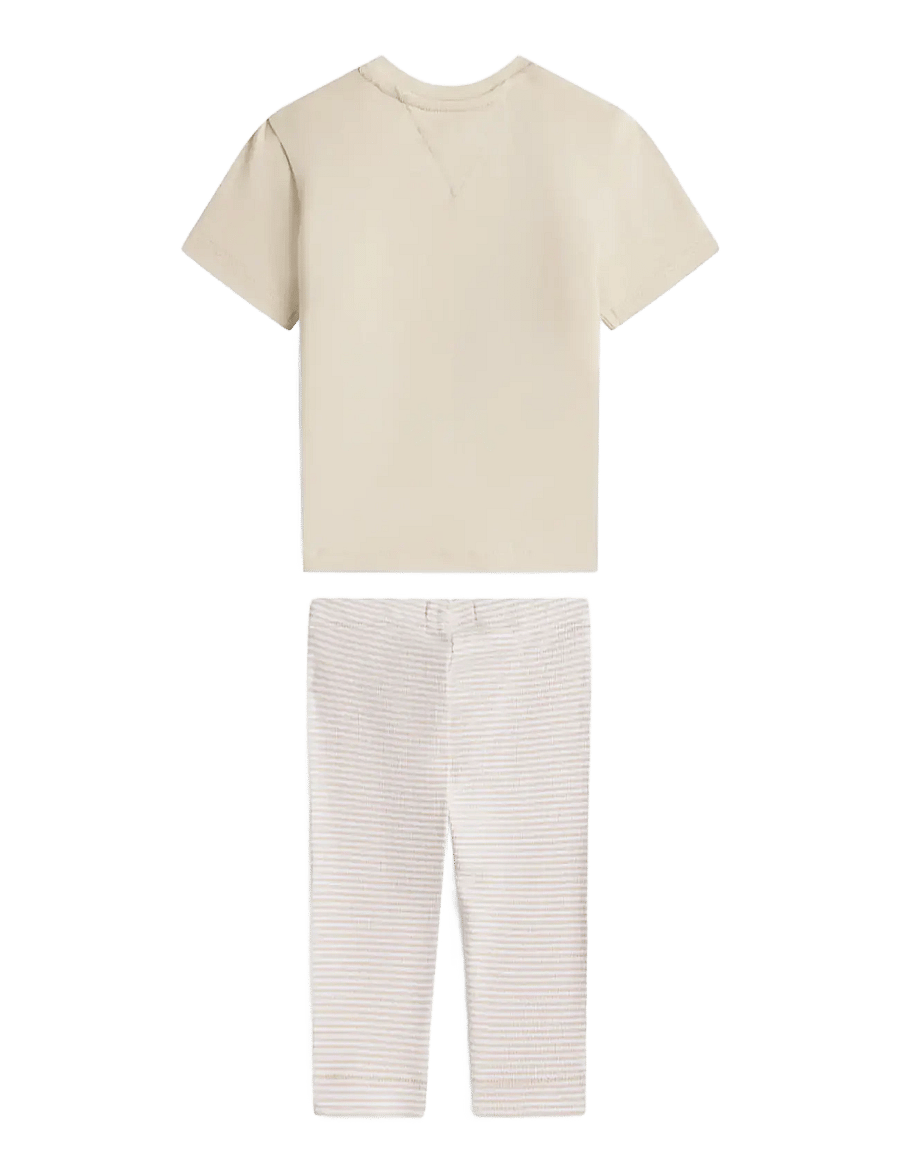 Tommy Hilfiger - TEE + RIB LEGGINGS SET - sets mit kurzärmeligem t-shirt - classic beige stripes - 1