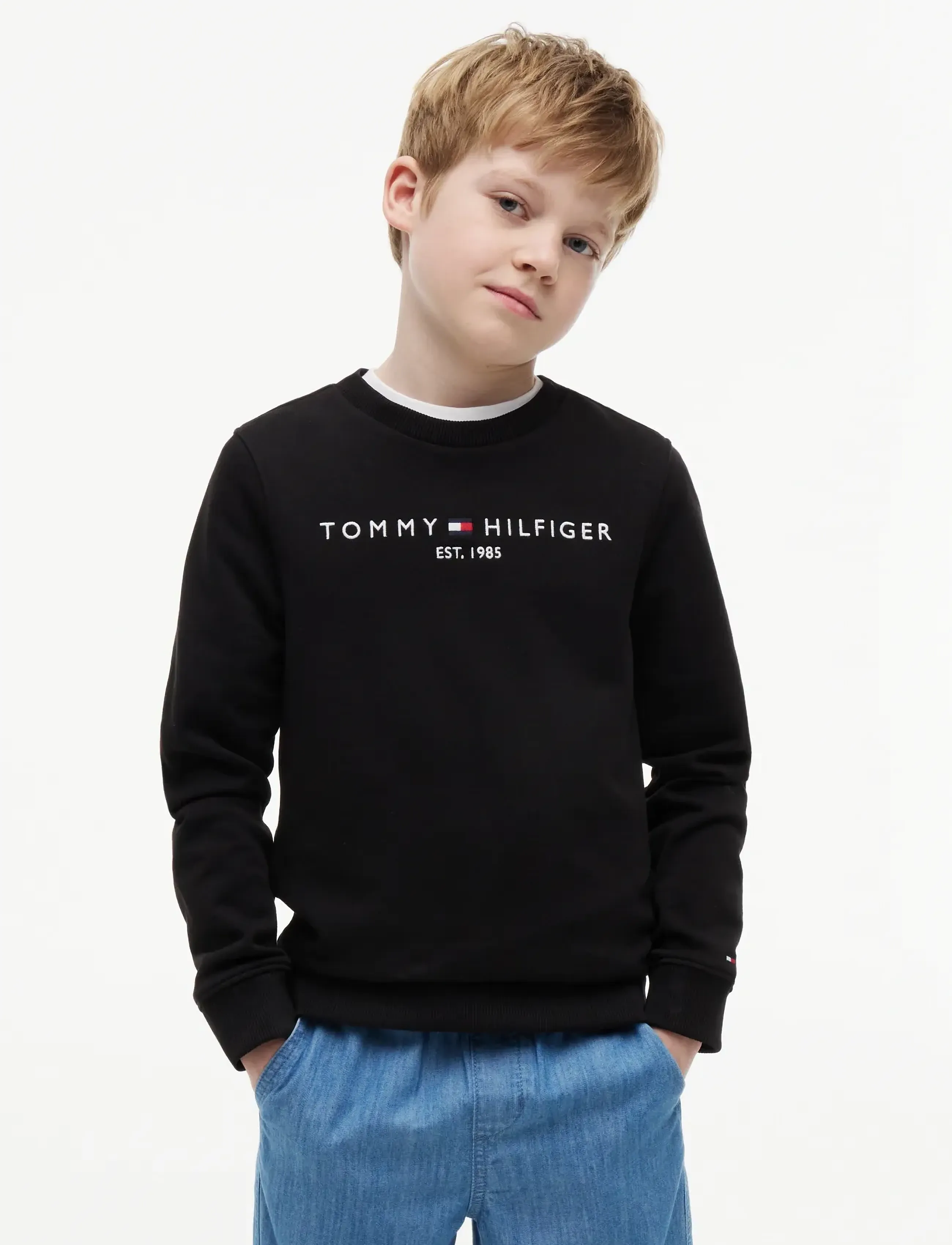 Tommy Hilfiger Essential Sweatshirt, 110, Sweatshirts & Hoodies, Schwarz - Sweatshirts, Kinder
