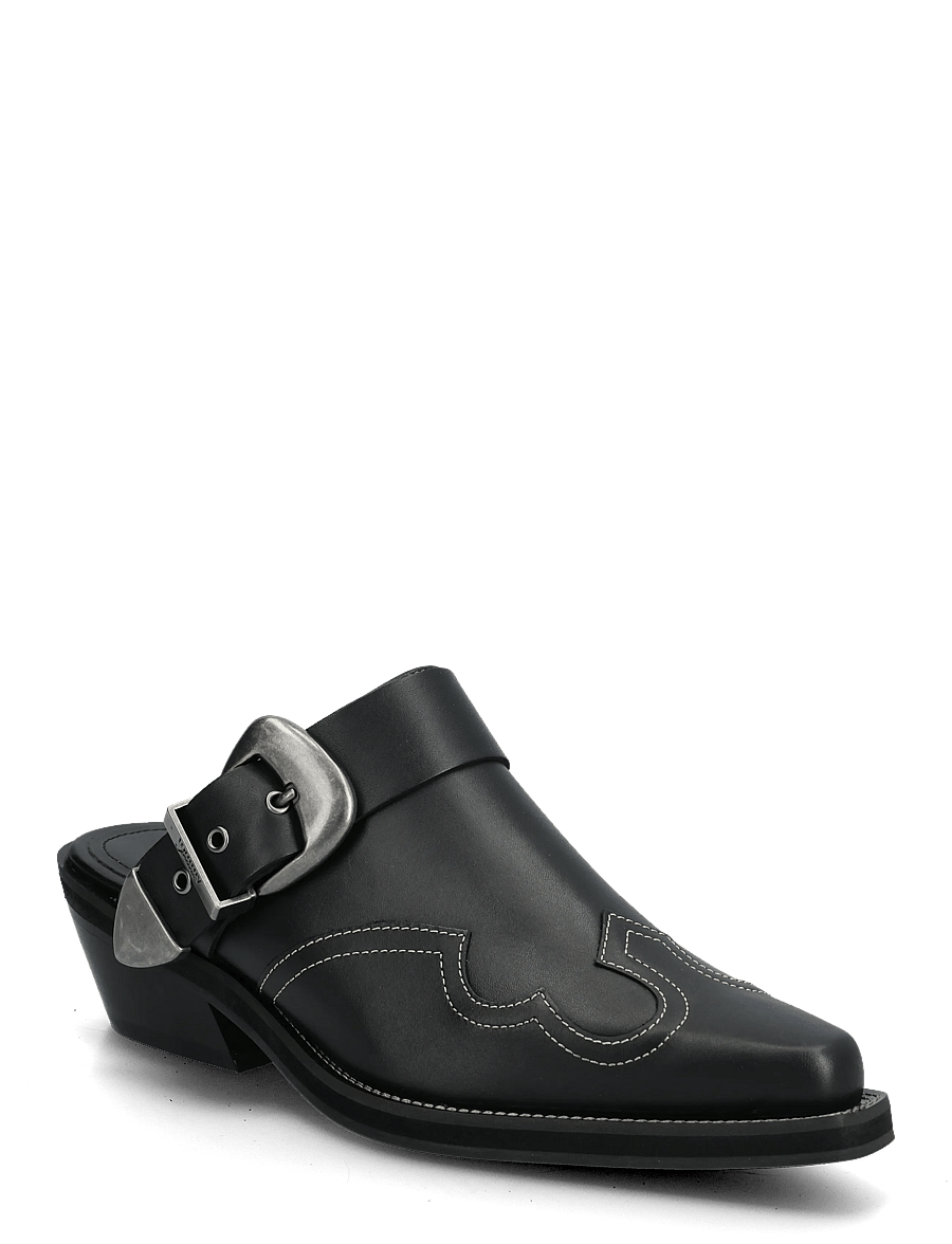 Tommy Hilfiger - ARCHIVE COWBOY MULE LEATHER - pantoletten mit absatz - black - 0