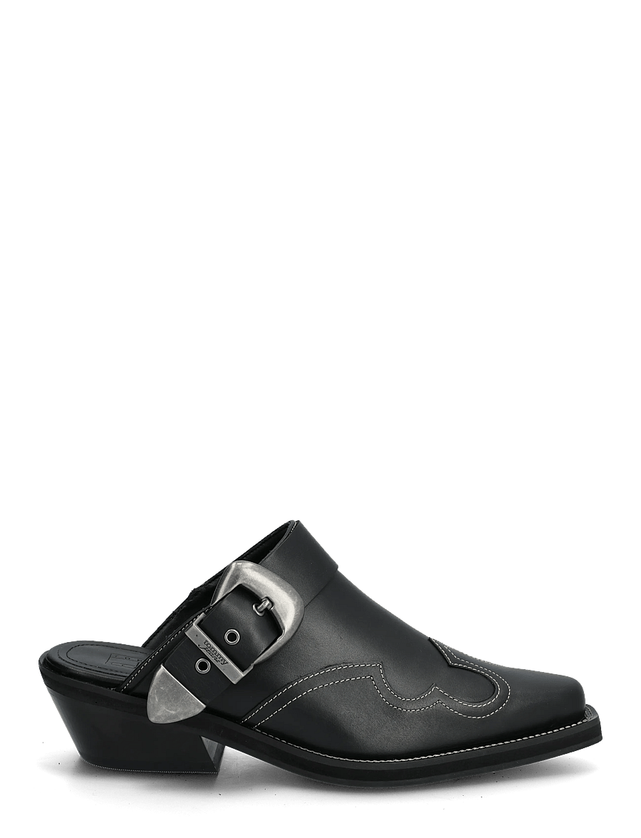 Tommy Hilfiger - ARCHIVE COWBOY MULE LEATHER - pantoletten mit absatz - black - 1