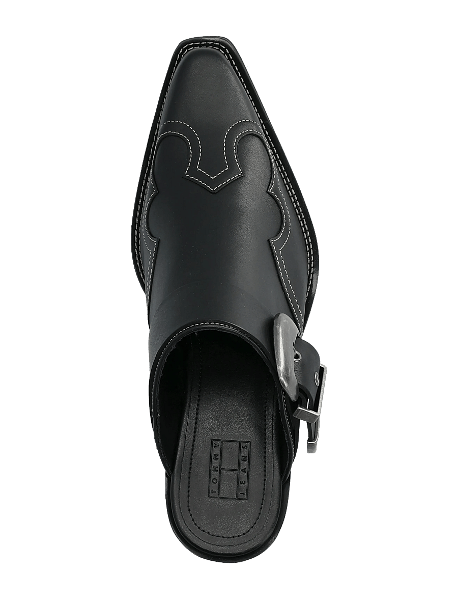 Tommy Hilfiger - ARCHIVE COWBOY MULE LEATHER - pantoletten mit absatz - black - 3