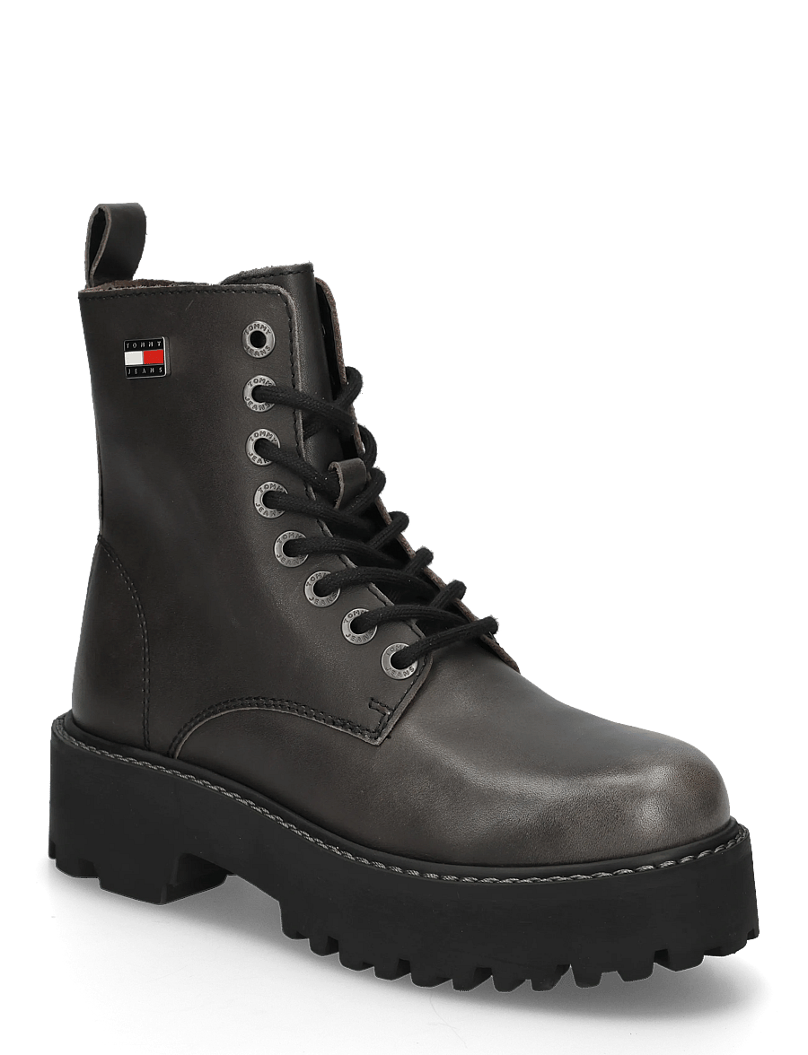 Tommy Hilfiger - TJW PLATFORM BRUSHED LTH BOOTS - laced boots - black - 0