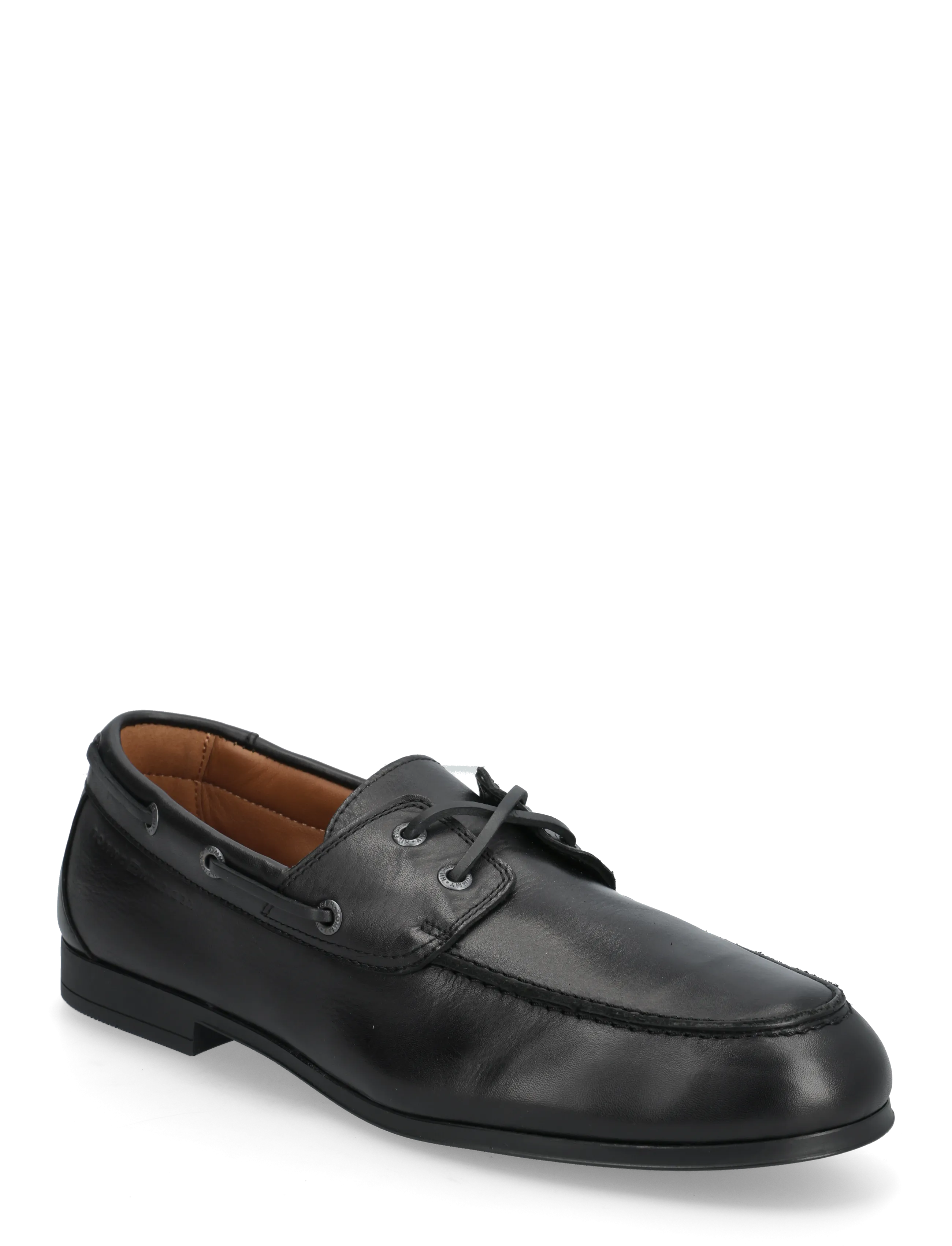 Tommy Hilfiger Flexible Slim Leather Boat Shoe, 42, Black, Sko > Bådsko, Herre