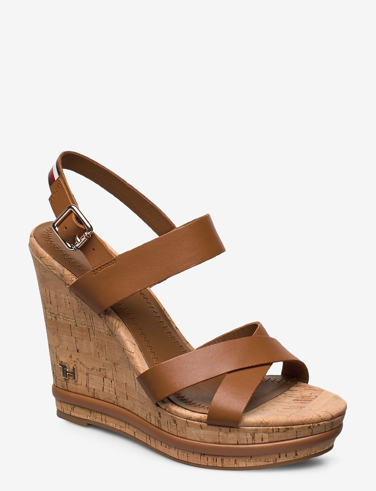 Tommy Hilfiger - CORP LEATHER  WEDGE SANDAL - summer cognac - 0