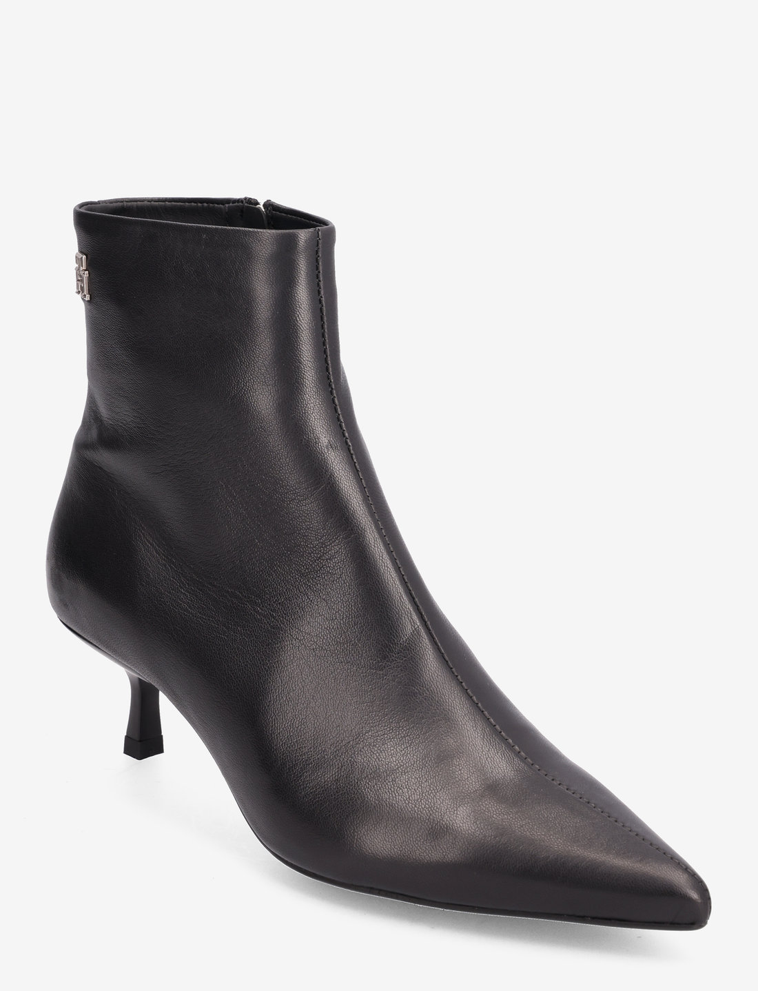 Black leather kitten top heel ankle boots