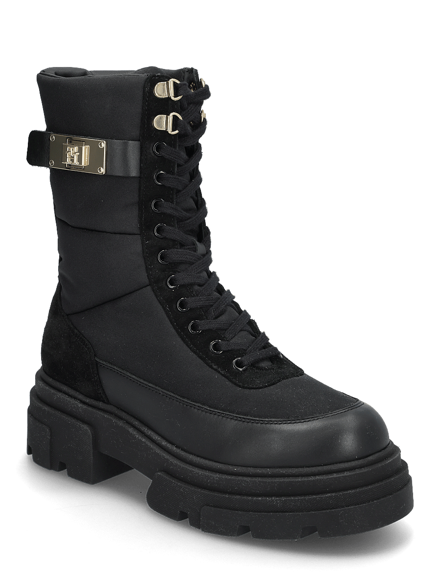 Tommy Hilfiger - BIKER LEATHER MIX LACE-UP - black - 0