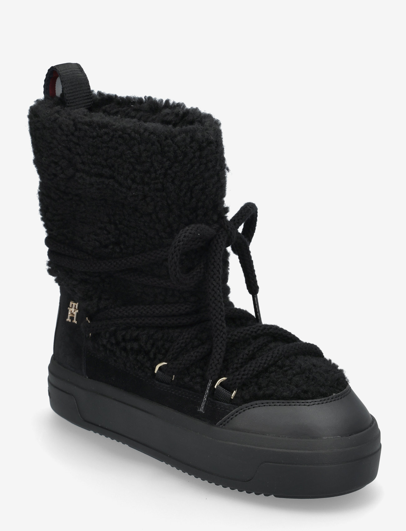 Tommy Hilfiger - LACE-UP FAUX SHEARLING SNOWBOOT - varmforede sko - black - 0