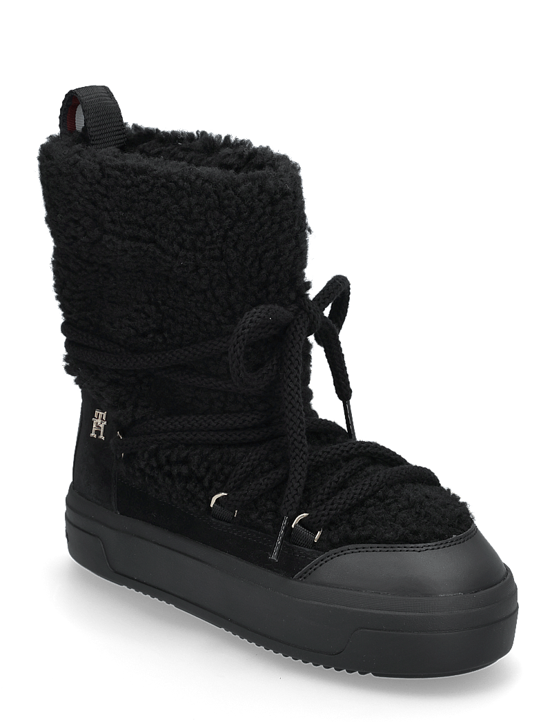 Tommy Hilfiger - LACE-UP FAUX SHEARLING SNOWBOOT - varmforede sko - black - 0