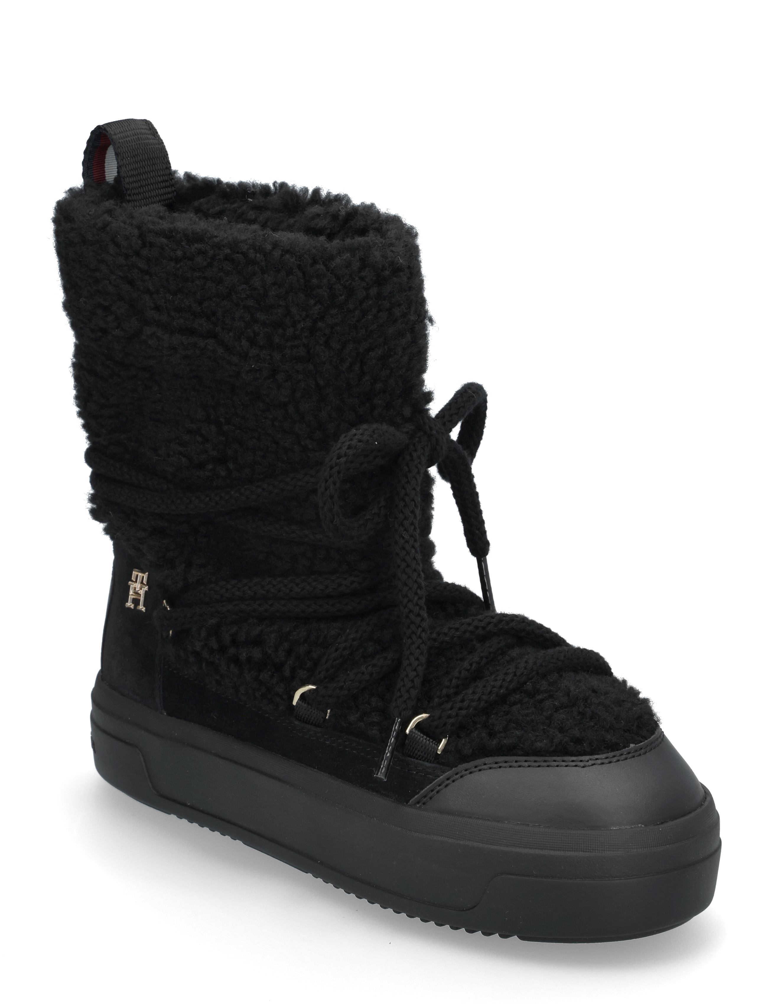 Tommy Hilfiger LACE-UP FAUX SHEARLING SNOWBOOT - Sko - BLACK / black