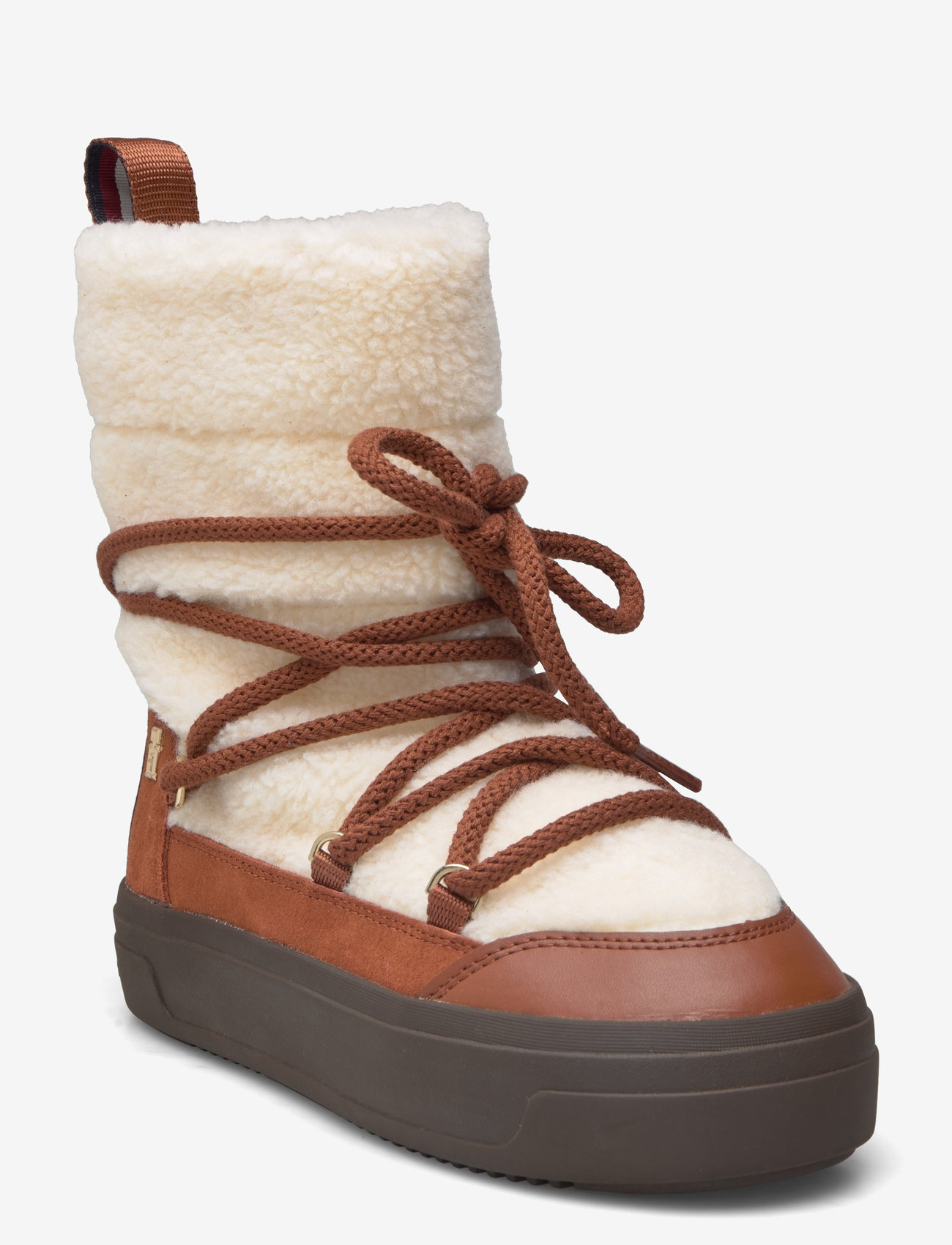 Tommy Hilfiger - LACE-UP FAUX SHEARLING SNOWBOOT - varmforede sko - cognac brown - 0