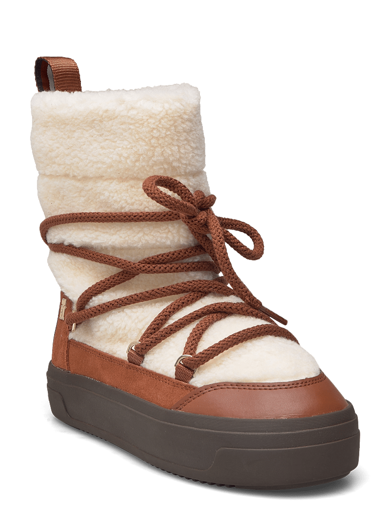 Tommy Hilfiger - LACE-UP FAUX SHEARLING SNOWBOOT - varmforede sko - cognac brown - 0