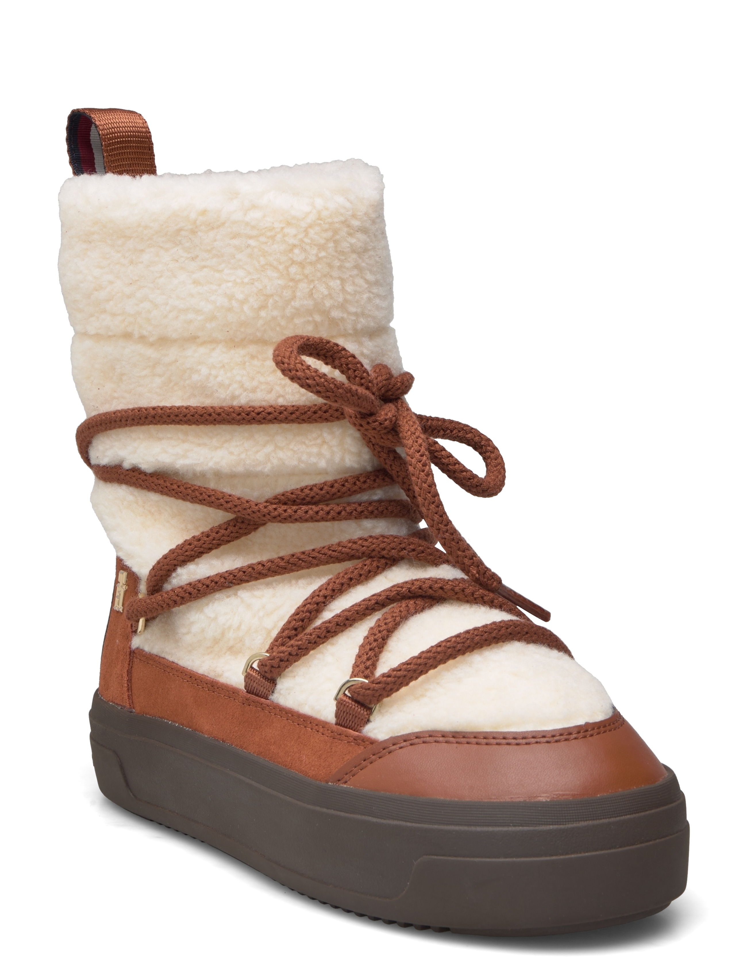 LACE-UP FAUX SHEARLING SNOWBOOT - COGNAC BROWN
