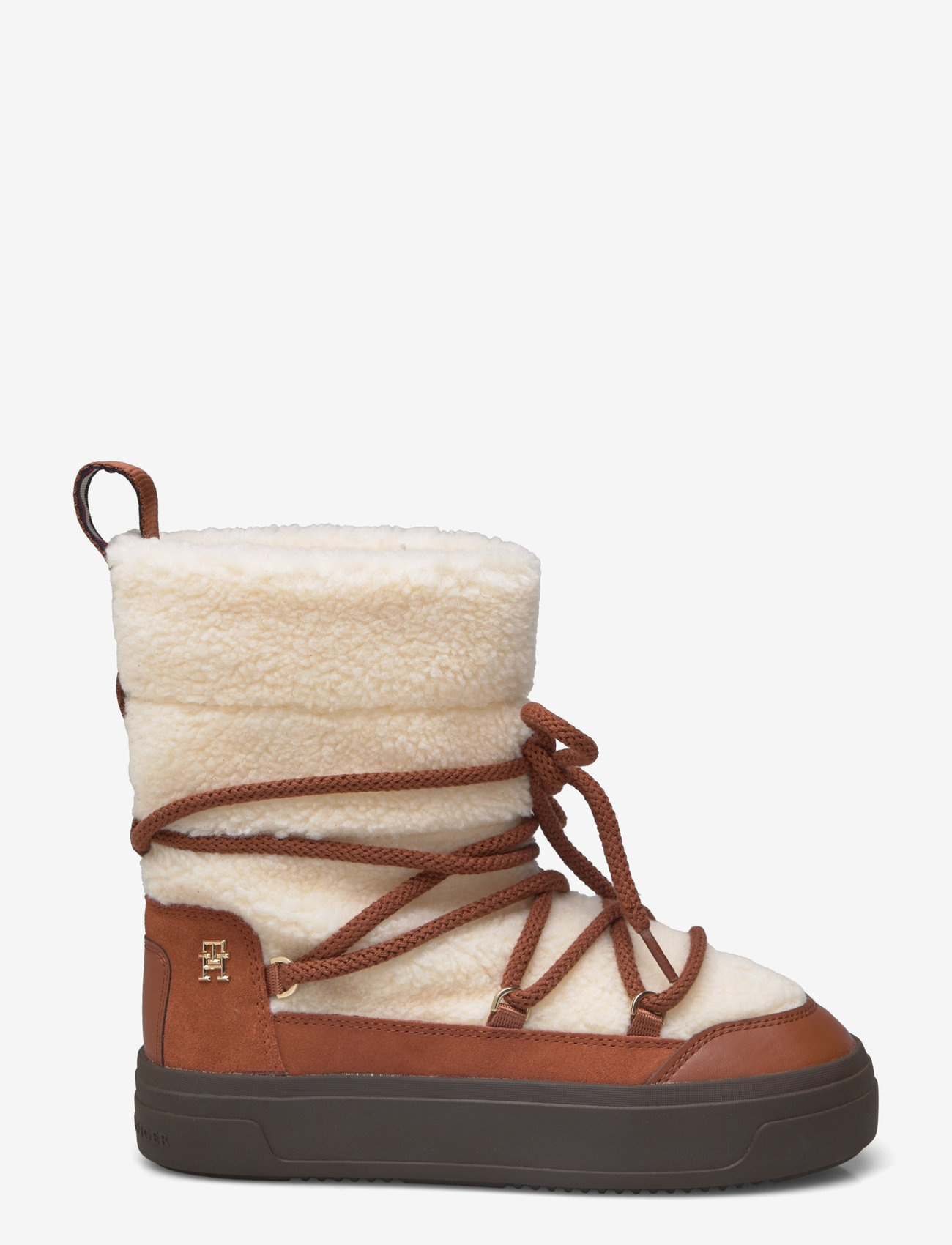 Tommy Hilfiger - LACE-UP FAUX SHEARLING SNOWBOOT - varmforede sko - cognac brown - 1