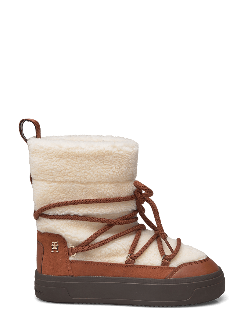 Tommy Hilfiger - LACE-UP FAUX SHEARLING SNOWBOOT - varmforede sko - cognac brown - 1