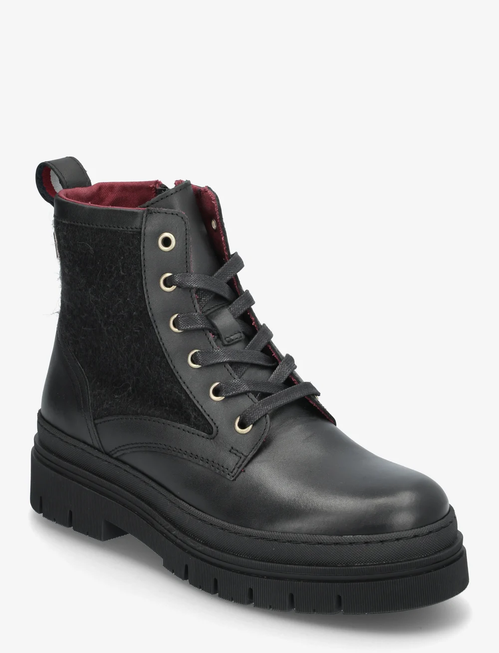 Tommy Hilfiger - NAUTICAL MELTON LEATHER LACE-UP - flat ankle boots - black - 0