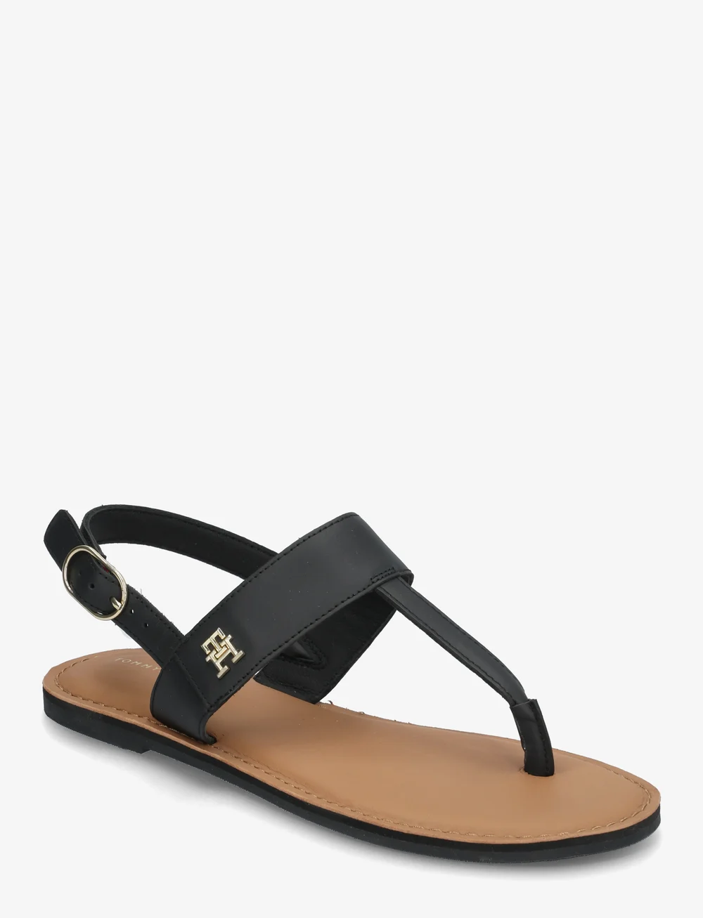 Tommy Hilfiger - LEATHER THONG SANDAL - flade sandaler - black - 0